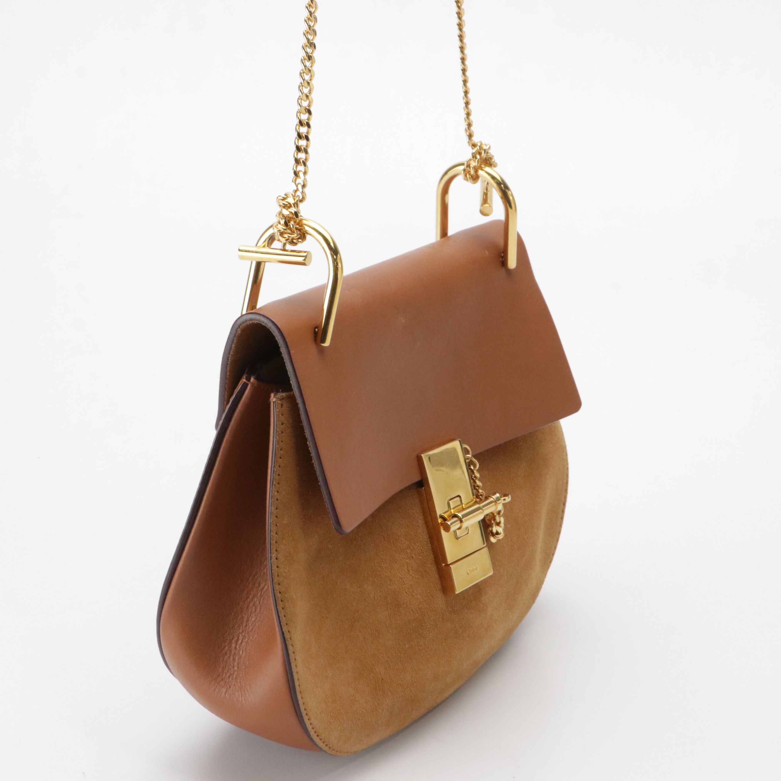 Chloé Drew Crossbody Bag in Brown Calfskin Leather and Suede