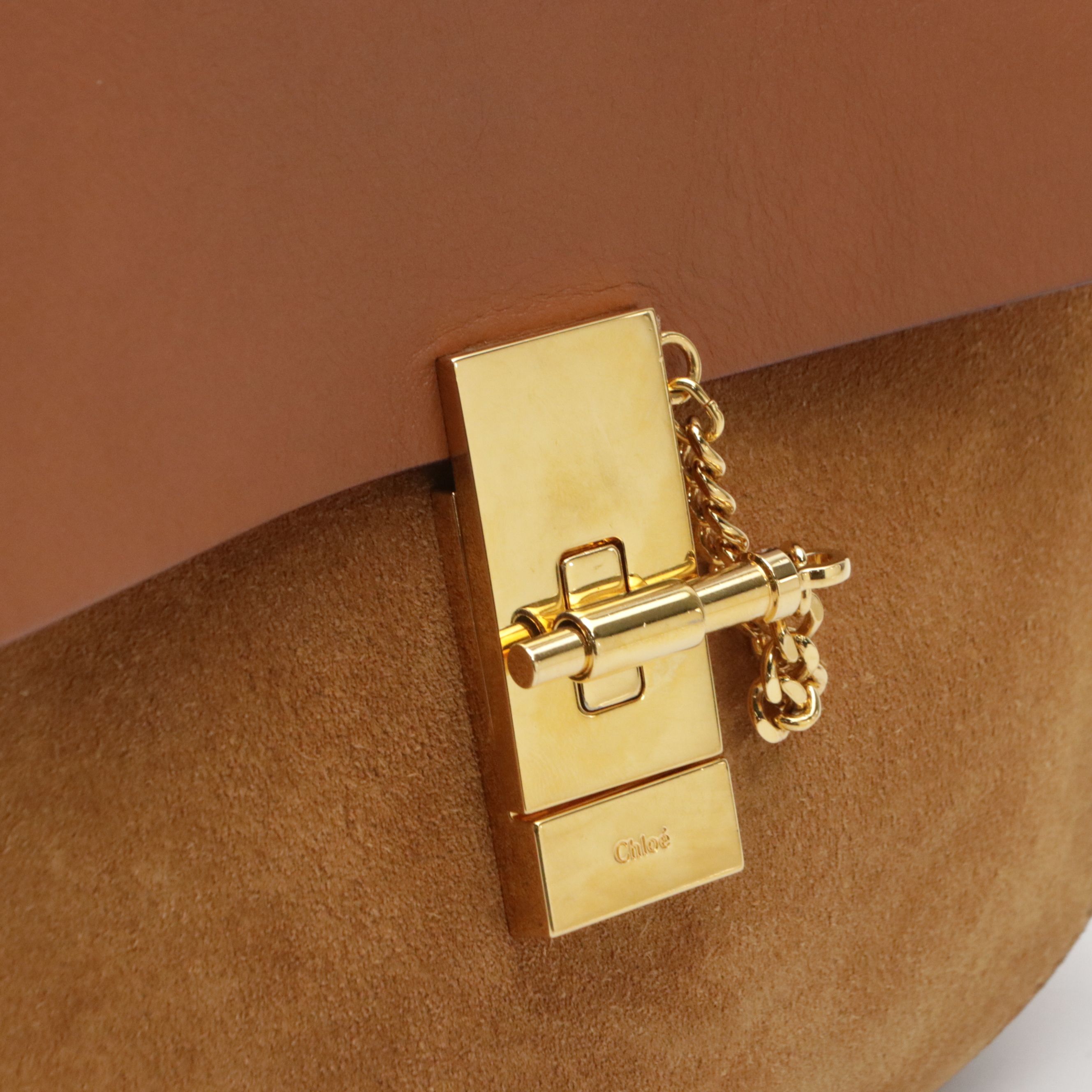 Chloé Drew Crossbody Bag in Brown Calfskin Leather and Suede
