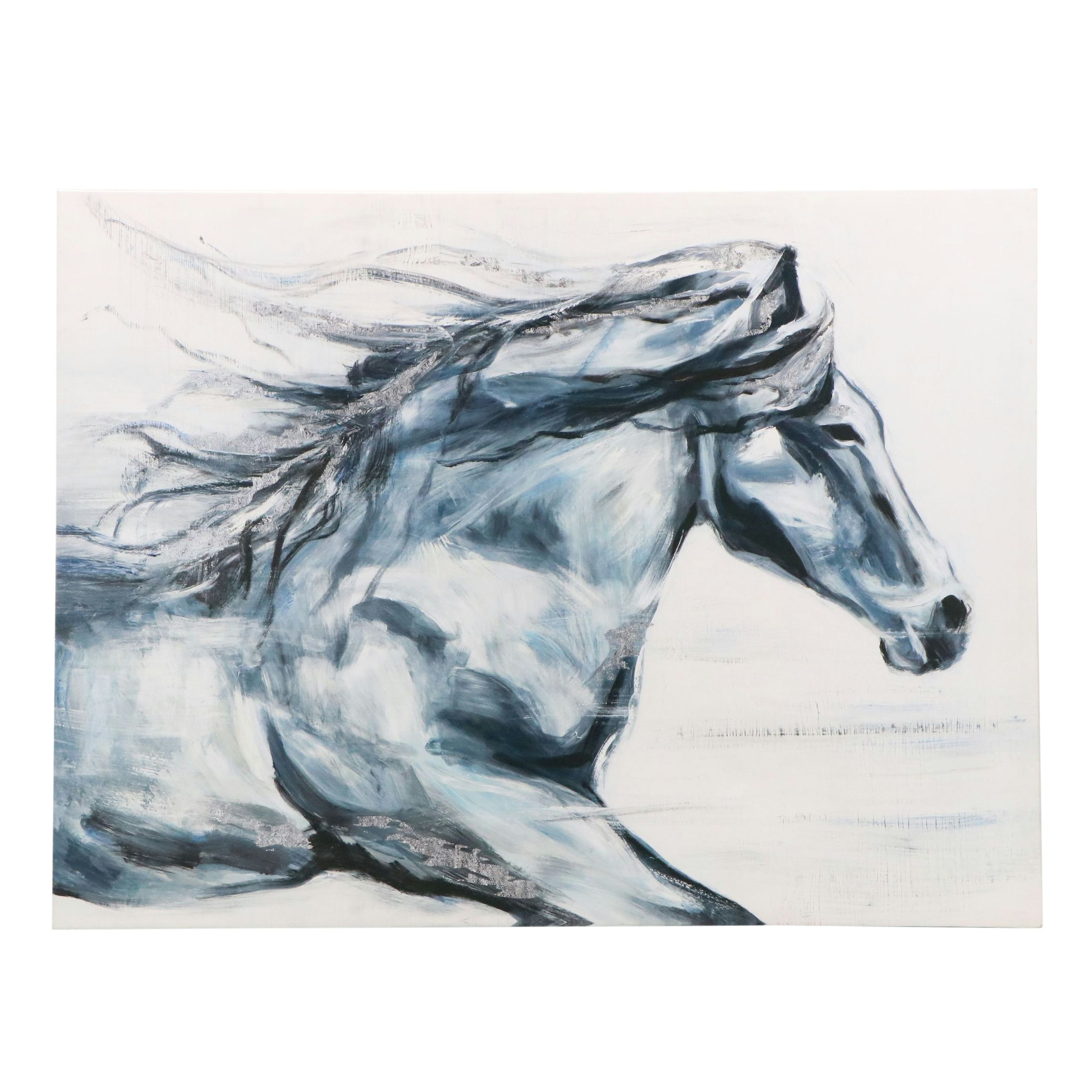 Embellished Giclée on Canvas of Running Horse, 21st Century