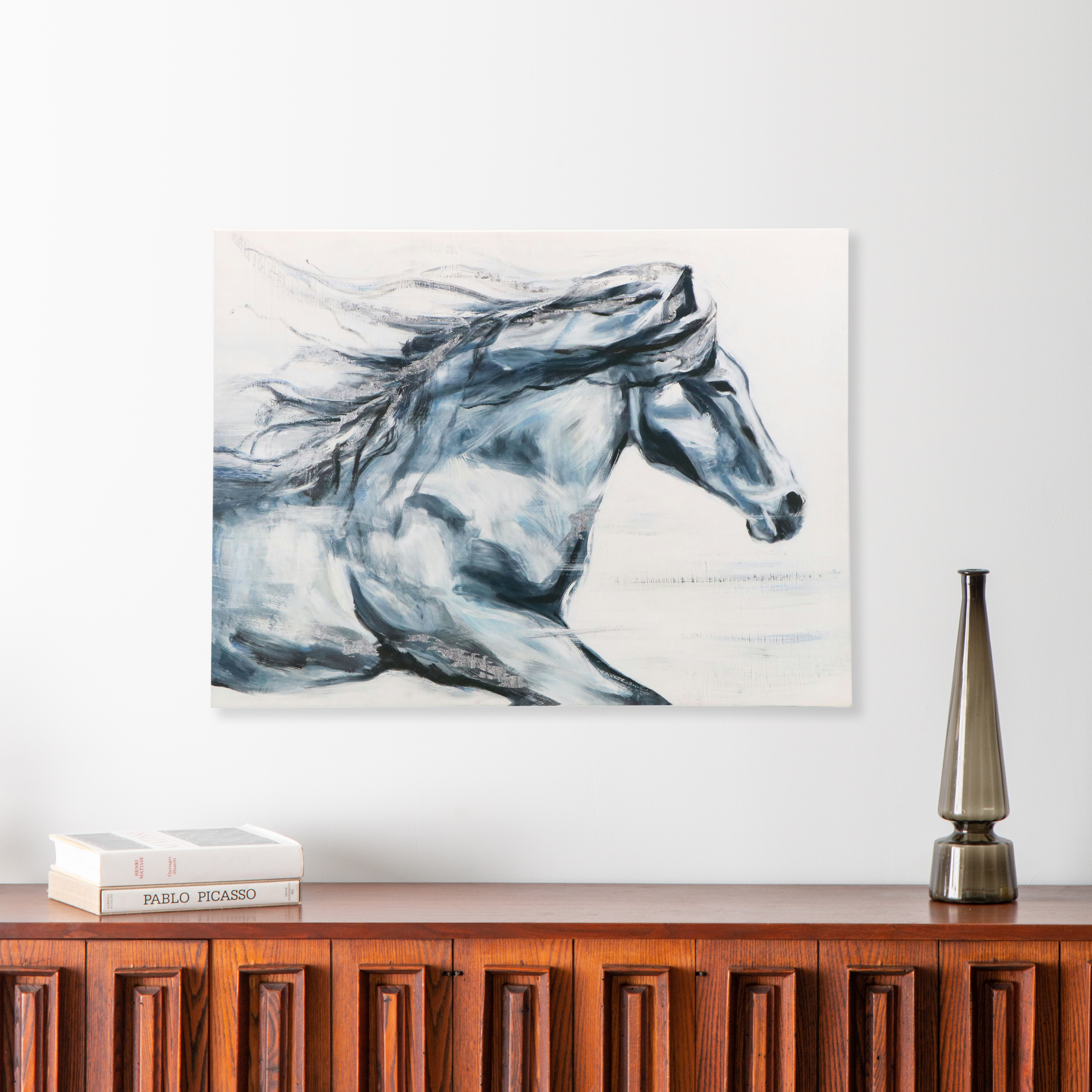 Embellished Giclée on Canvas of Running Horse, 21st Century