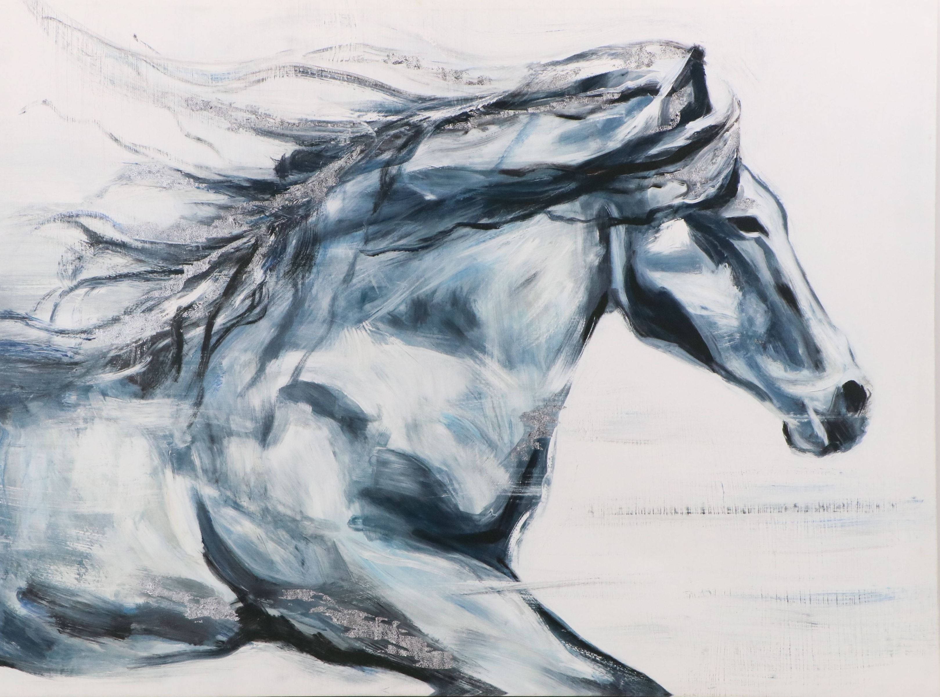 Embellished Giclée on Canvas of Running Horse, 21st Century