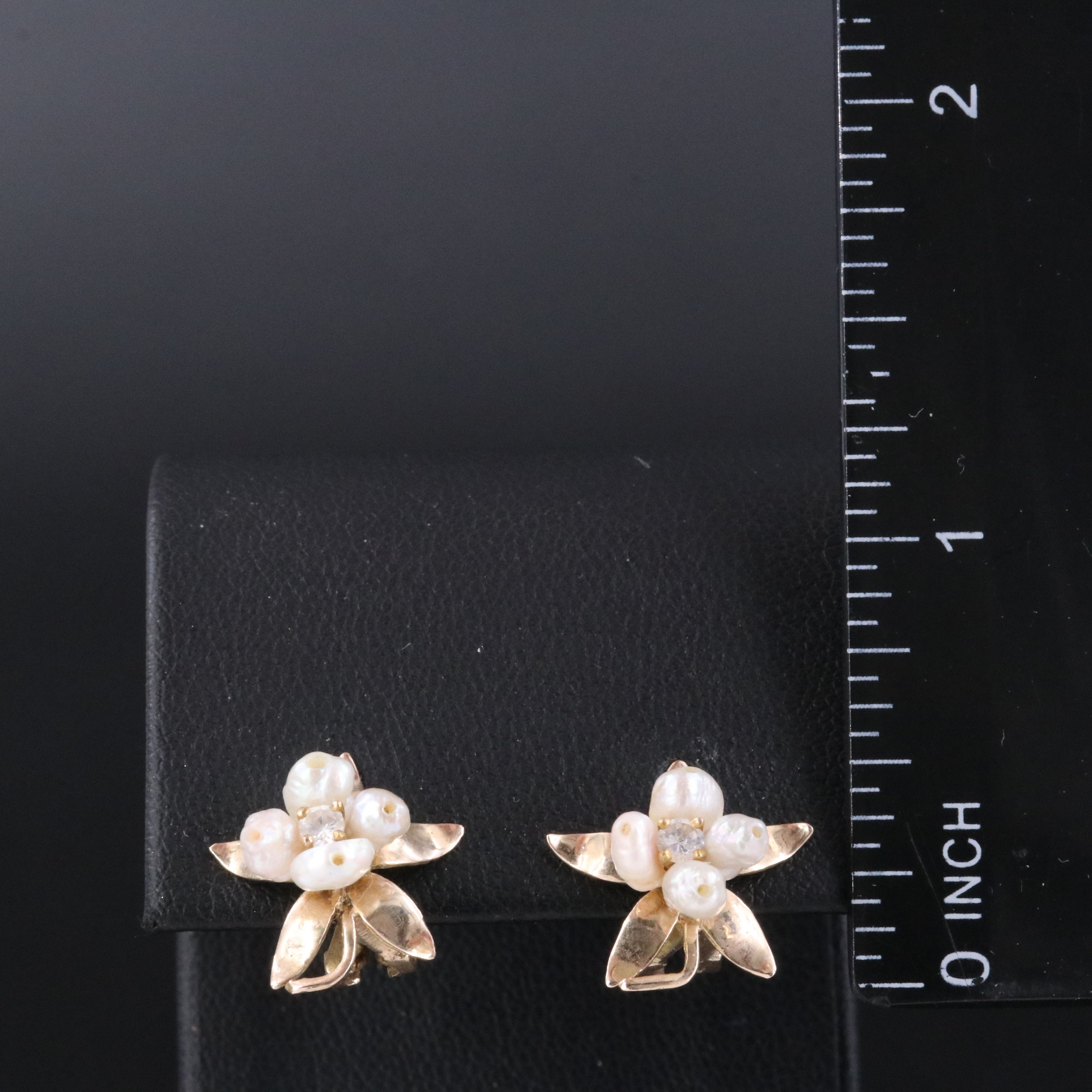 10K Pearl and CZ Flower Earrings