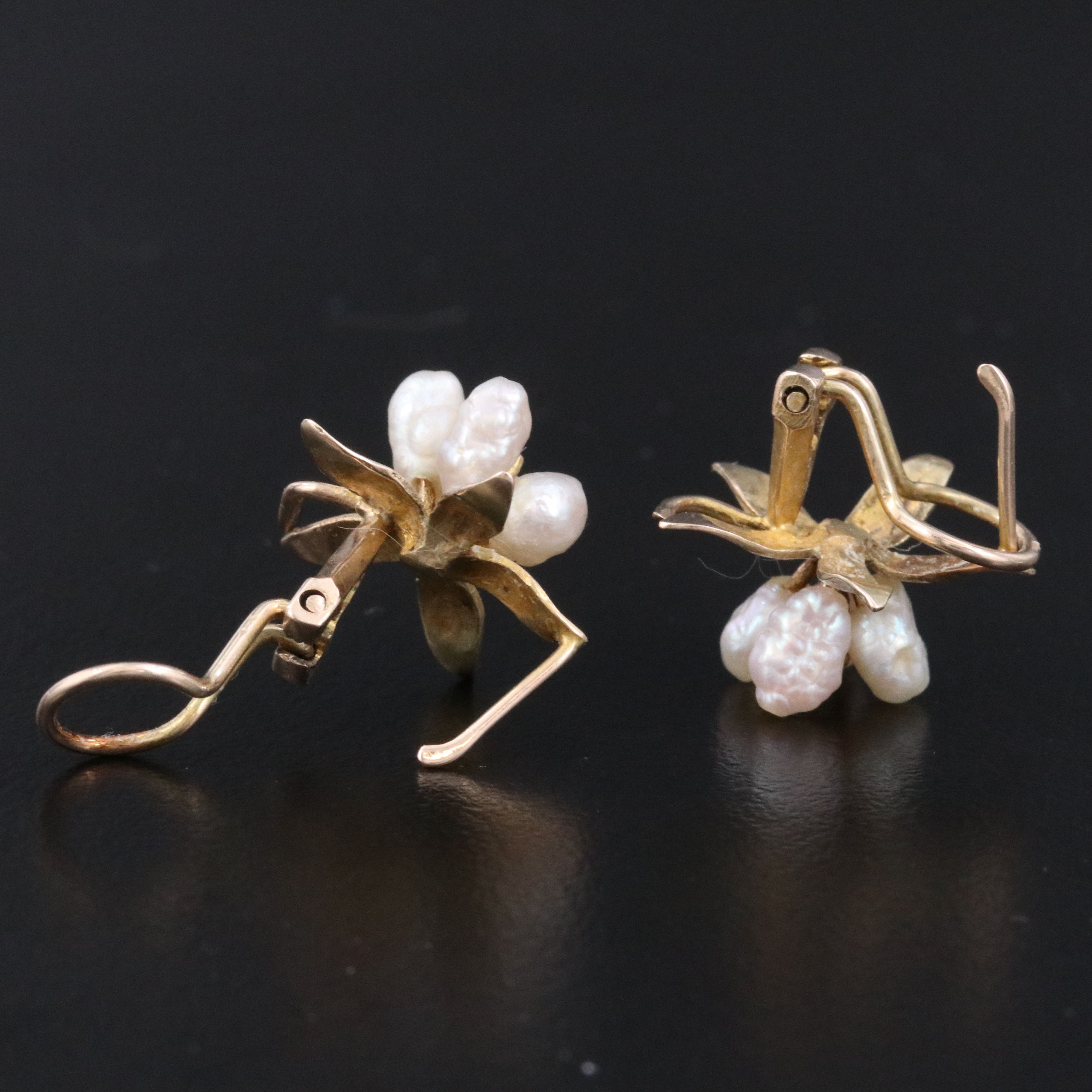 10K Pearl and CZ Flower Earrings