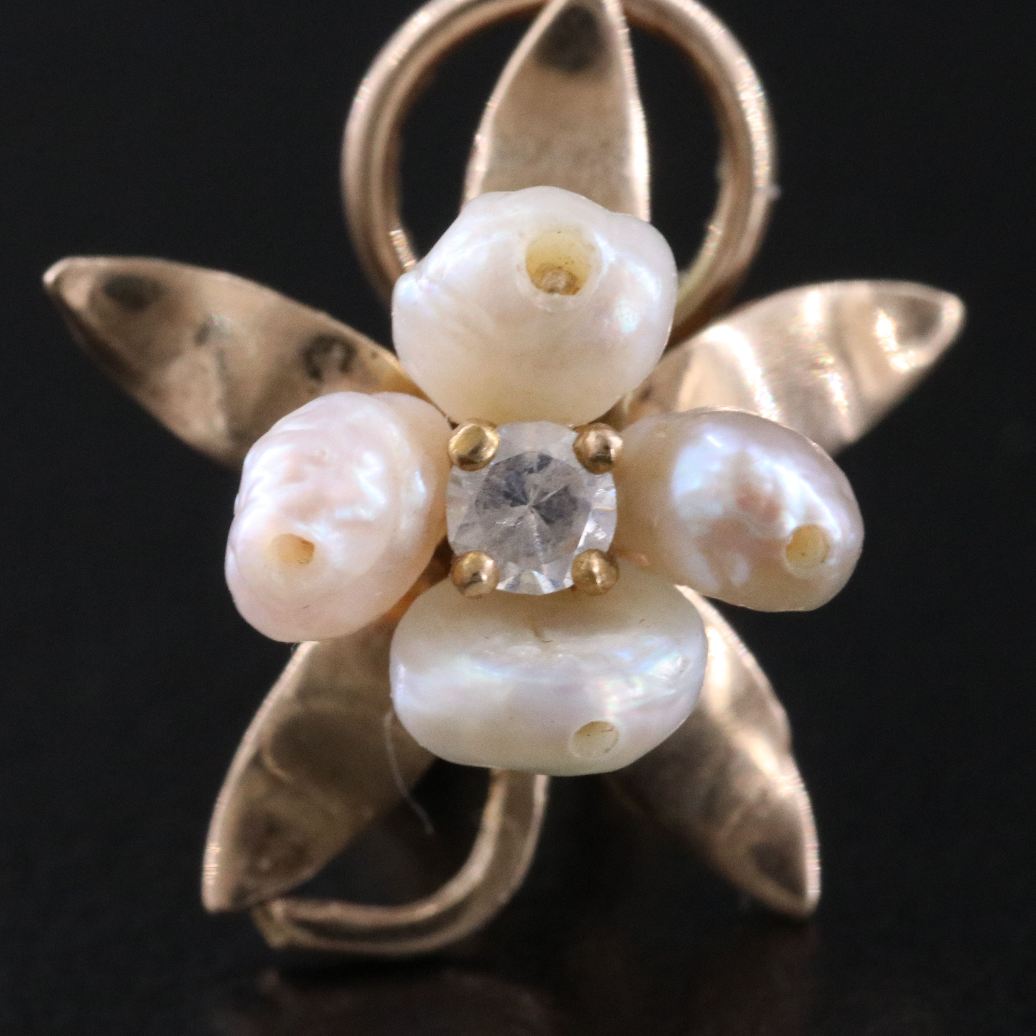 10K Pearl and CZ Flower Earrings