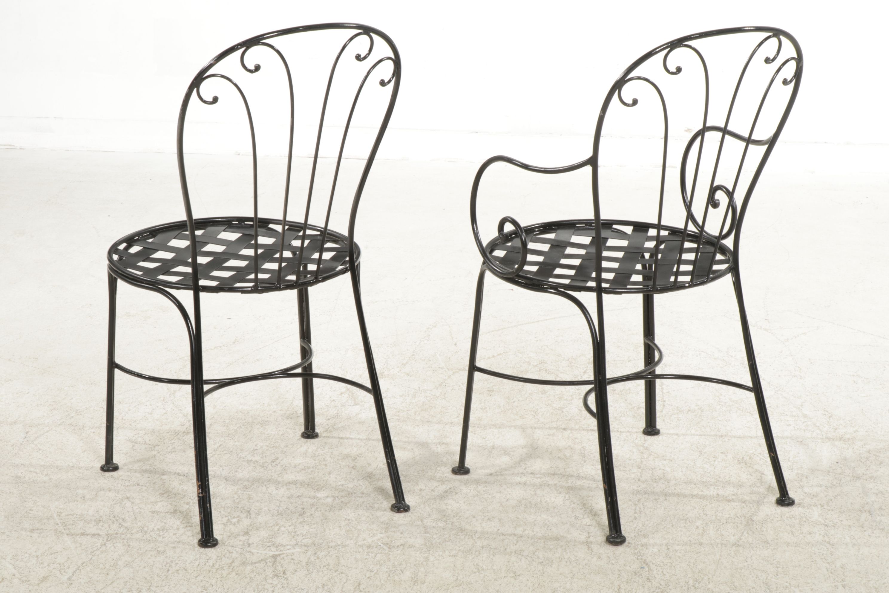 Dining Table with Industrial Hardwood Work Table Top and Four Metal Chairs