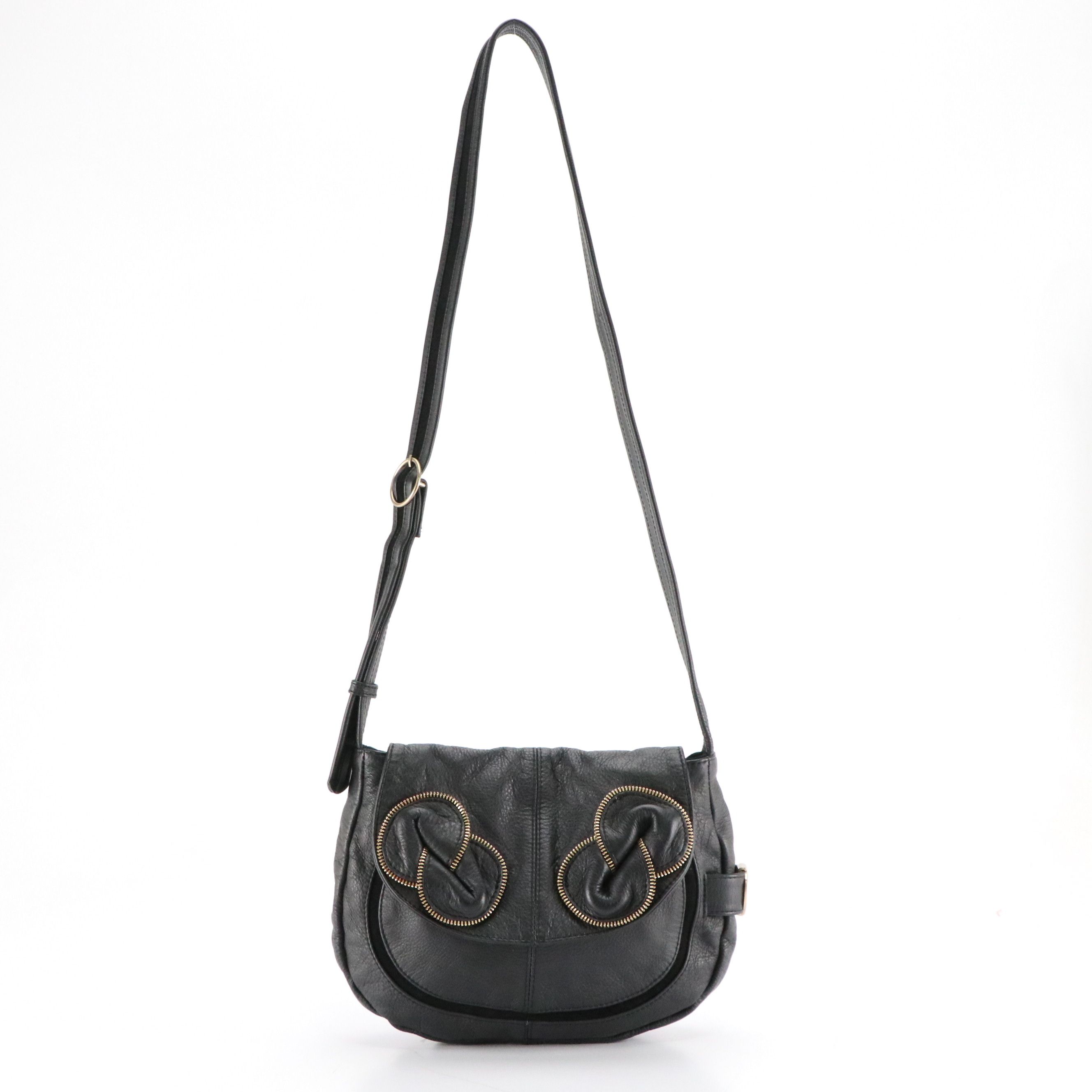 See by Chloé Ribbon Zip Crossbody Bag in Black Grained Calfskin Leather