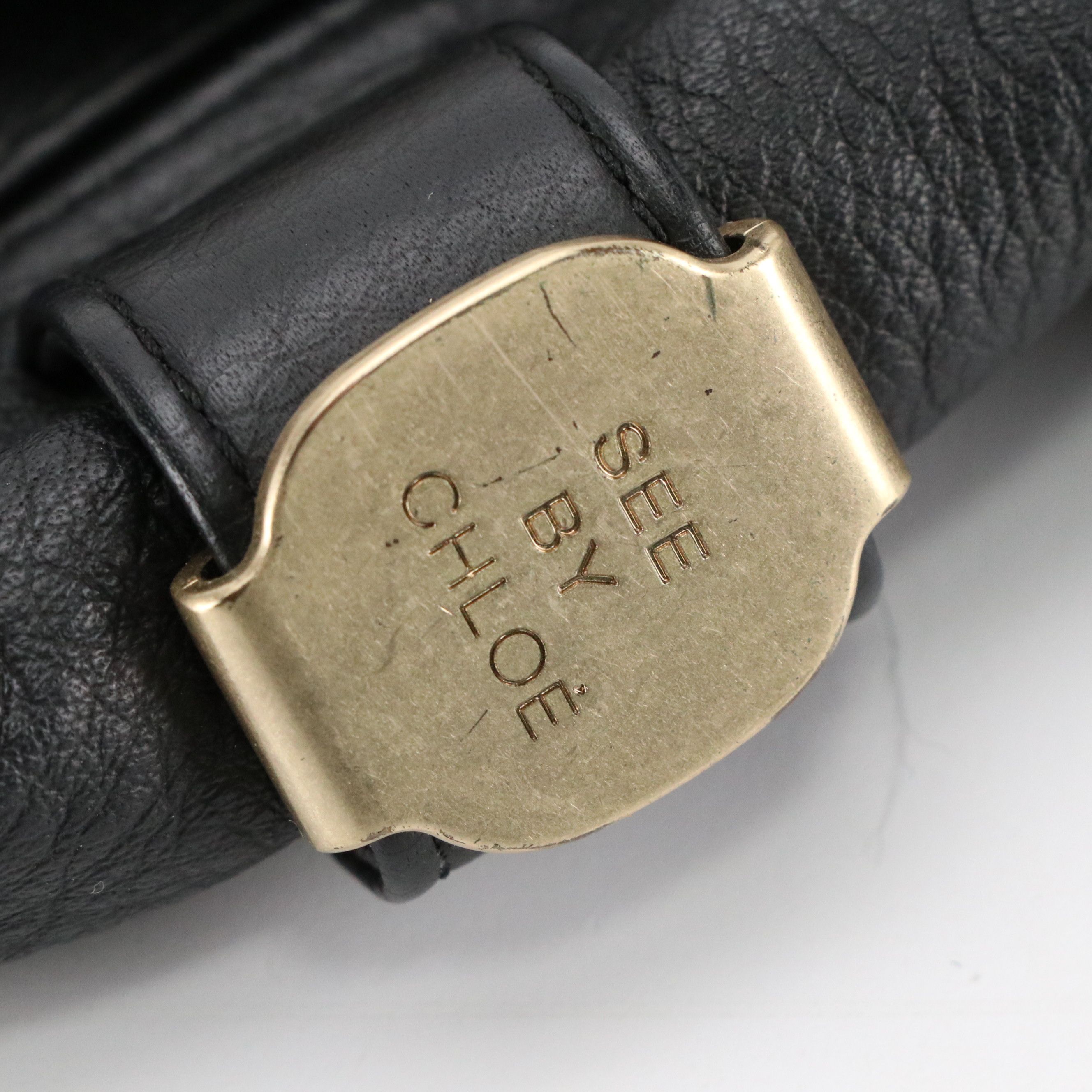 See by Chloé Ribbon Zip Crossbody Bag in Black Grained Calfskin Leather