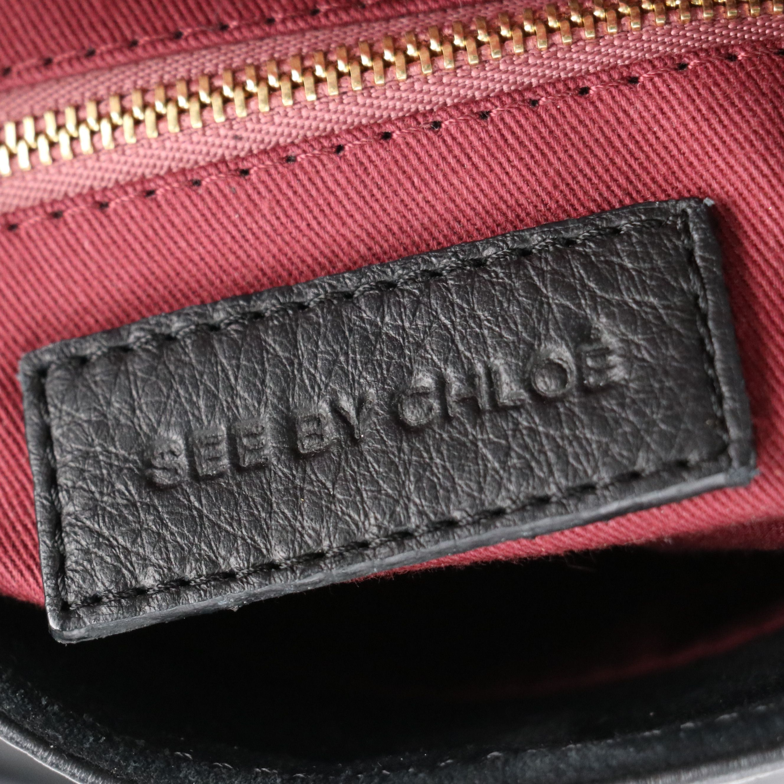 See by Chloé Ribbon Zip Crossbody Bag in Black Grained Calfskin Leather