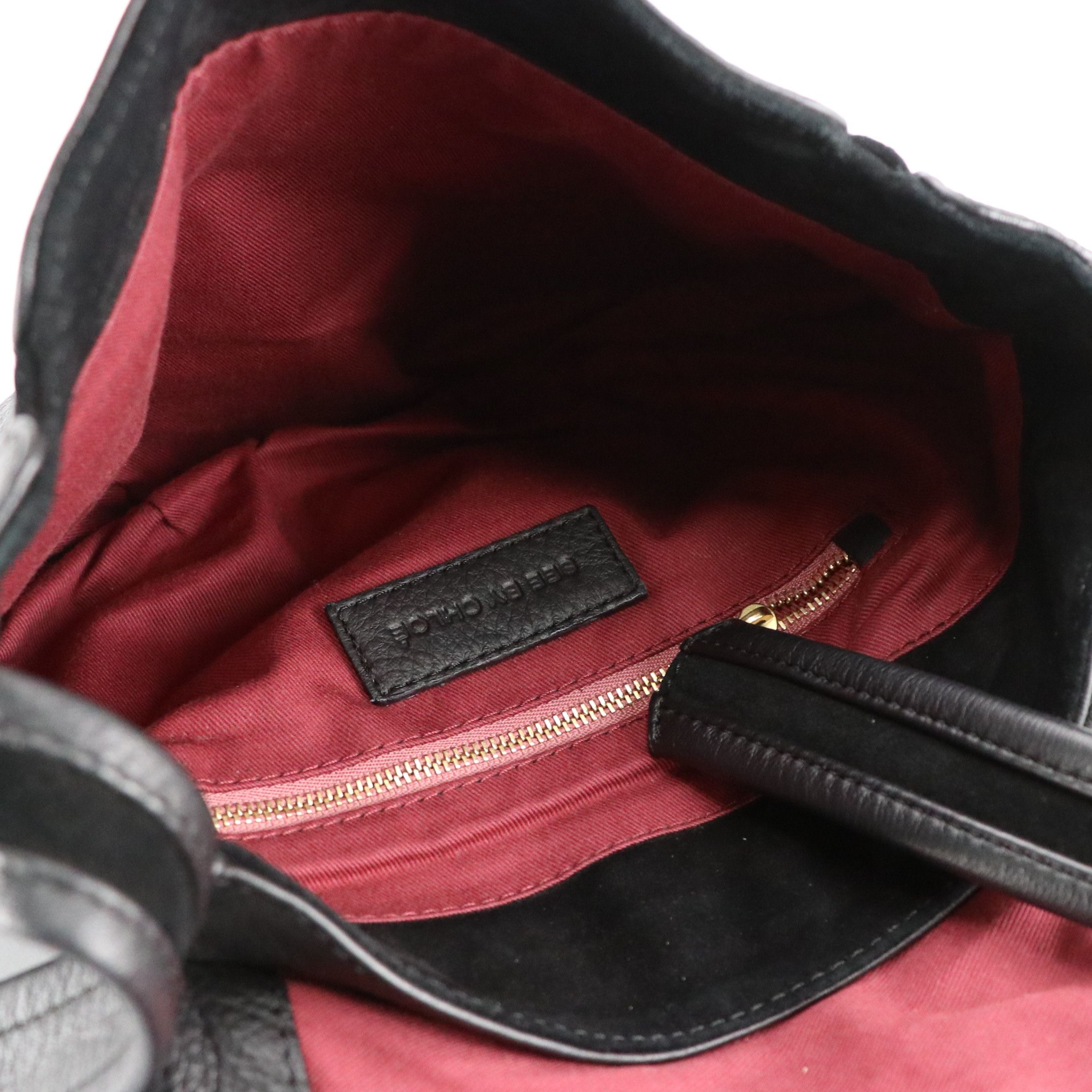 See by Chloé Ribbon Zip Crossbody Bag in Black Grained Calfskin Leather