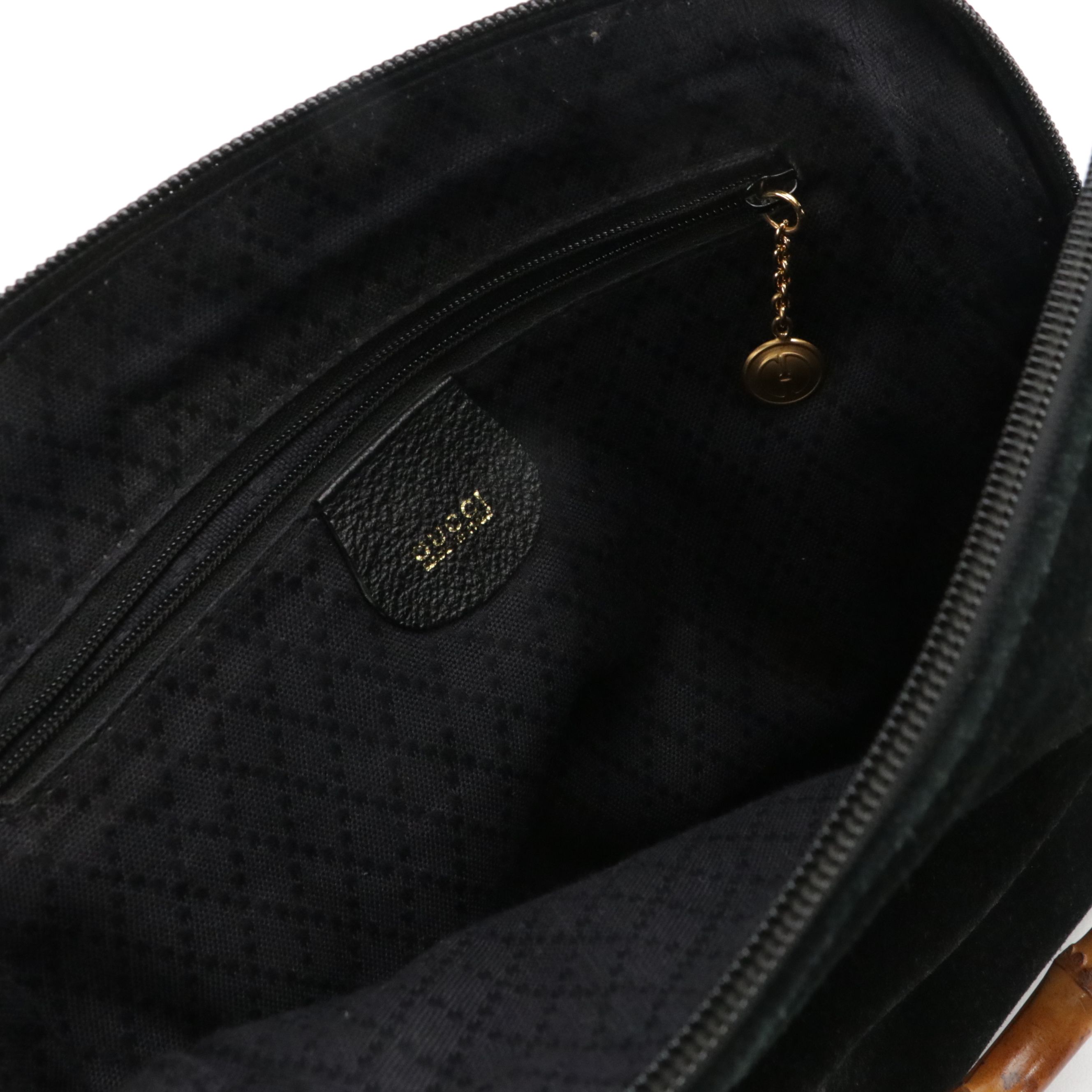 Gucci Small Domed Bamboo Handle Two-Way Bag in Black Suede and Cinghiale Leather
