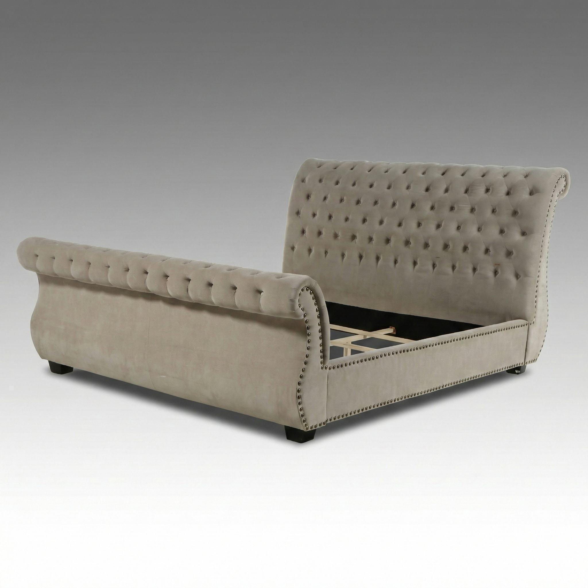 Contemporary Hollywood Regency Style Tufted Velvet King Sleigh Bed