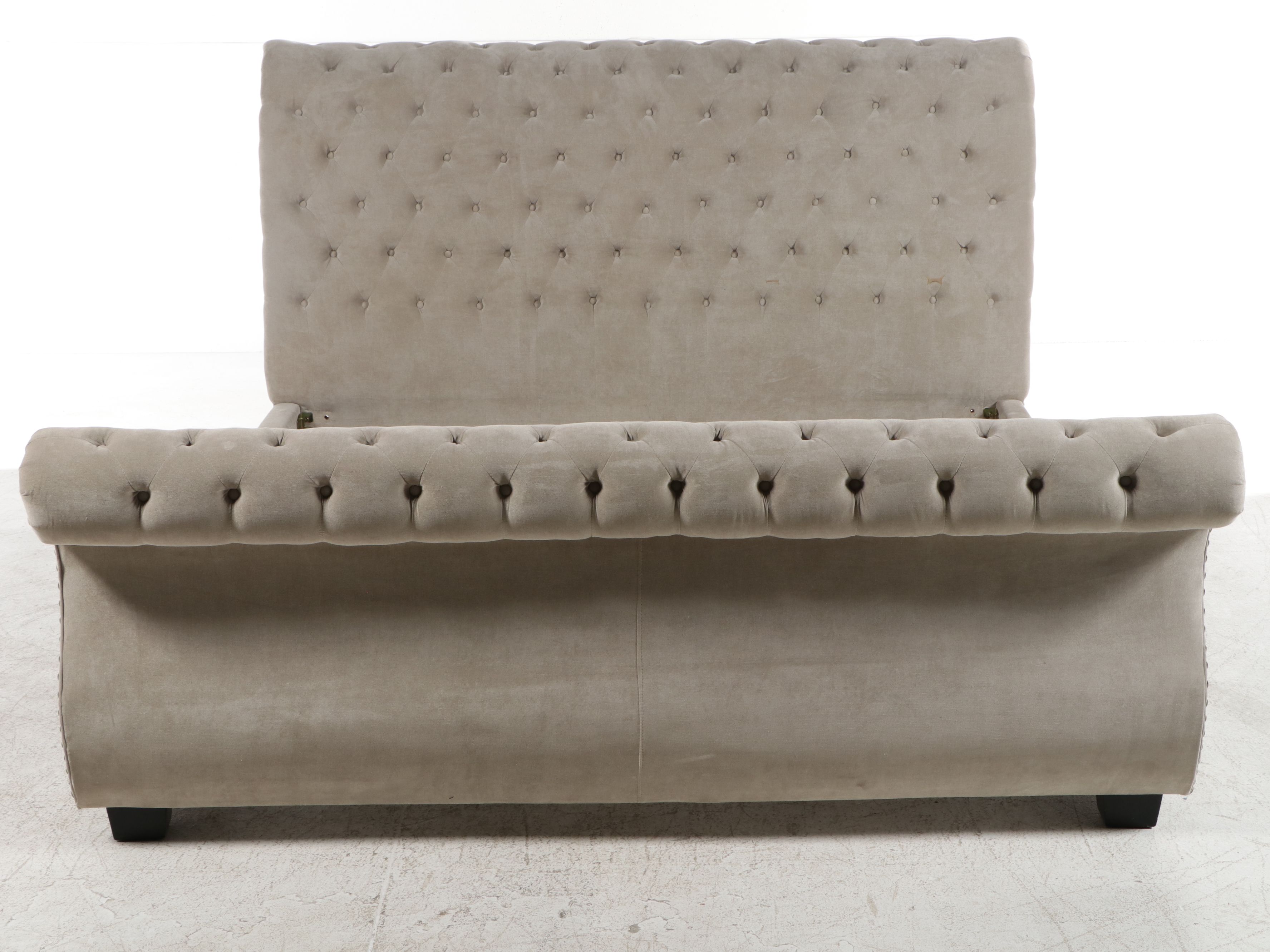 Contemporary Hollywood Regency Style Tufted Velvet King Sleigh Bed