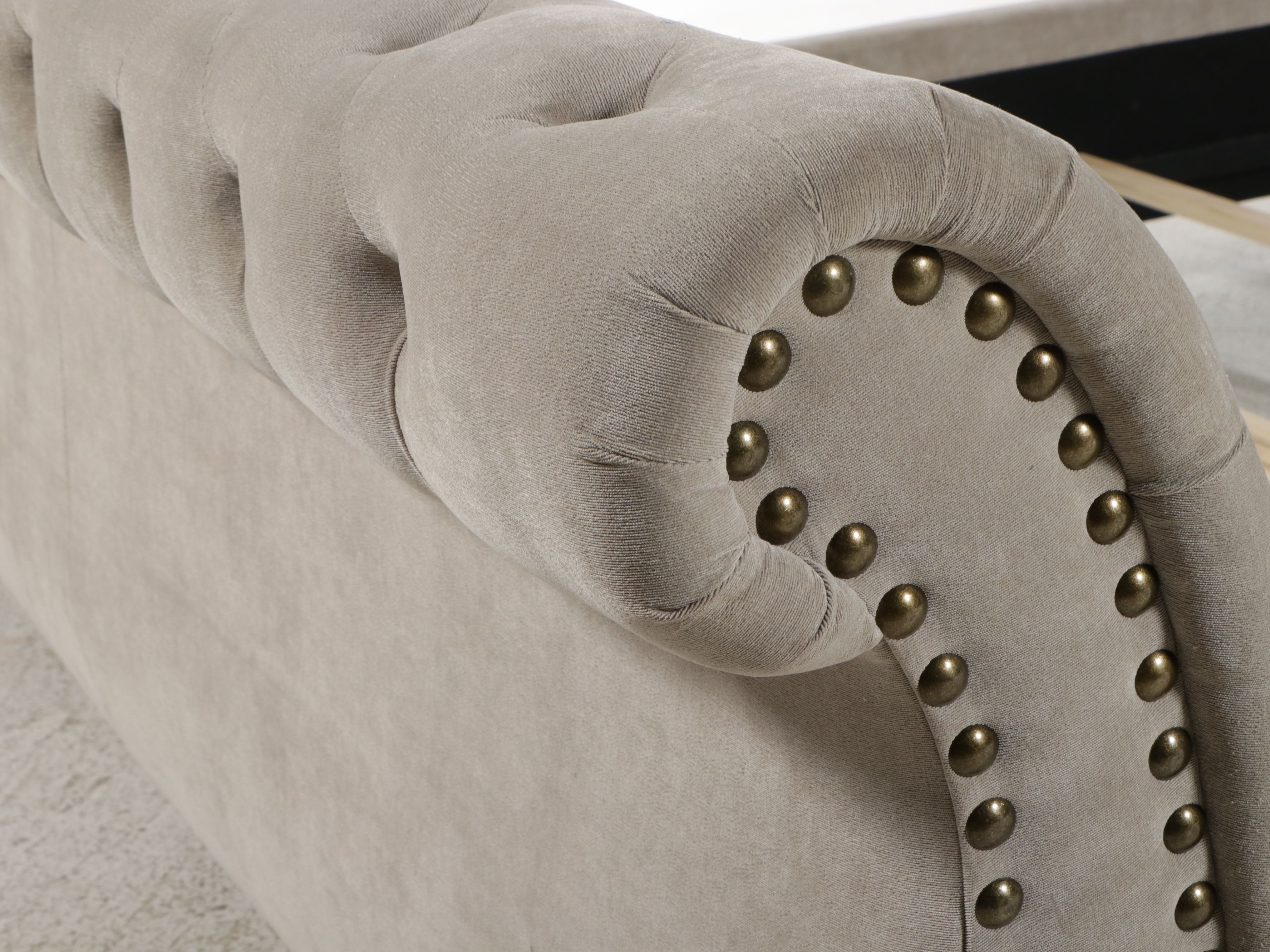 Contemporary Hollywood Regency Style Tufted Velvet King Sleigh Bed