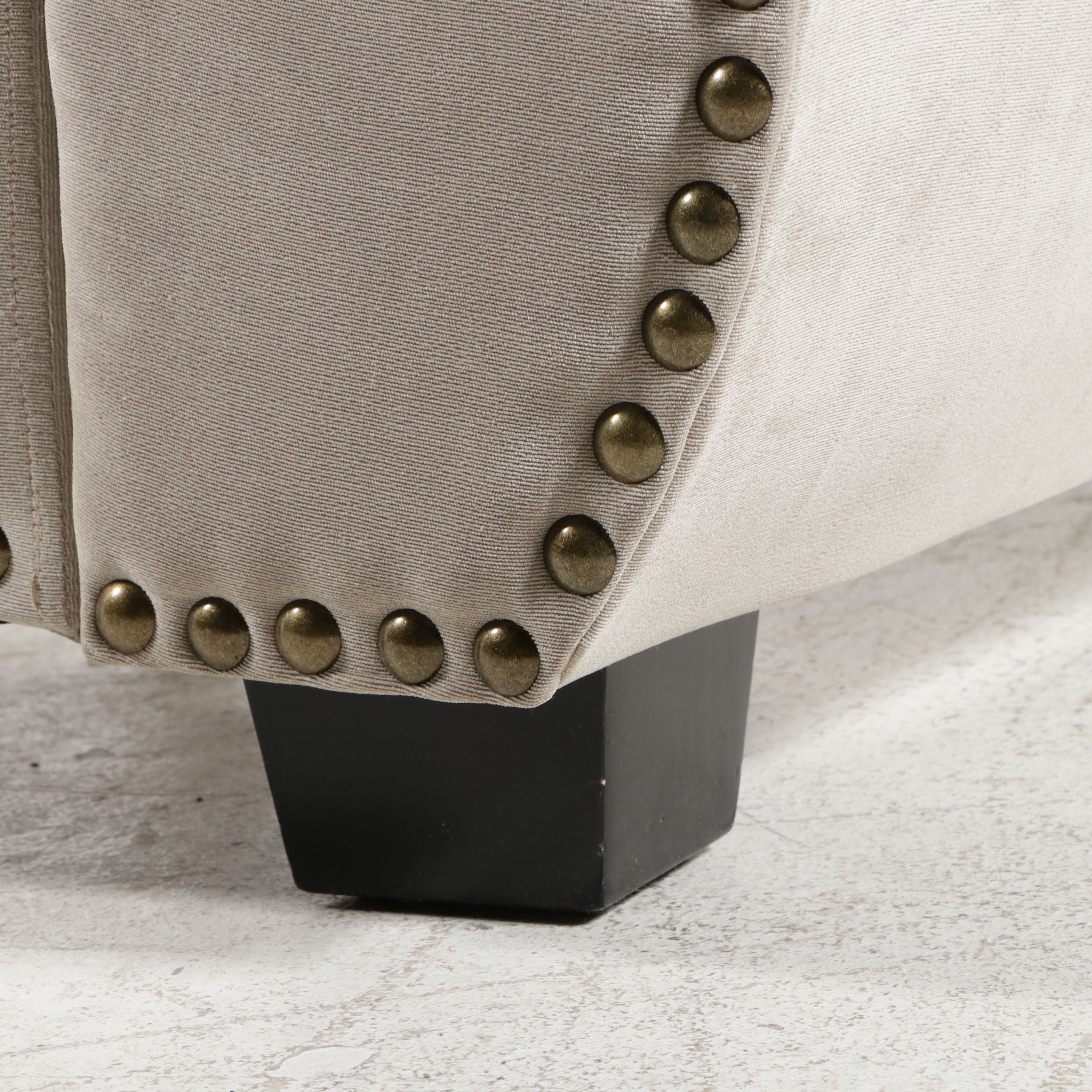 Contemporary Hollywood Regency Style Tufted Velvet King Sleigh Bed