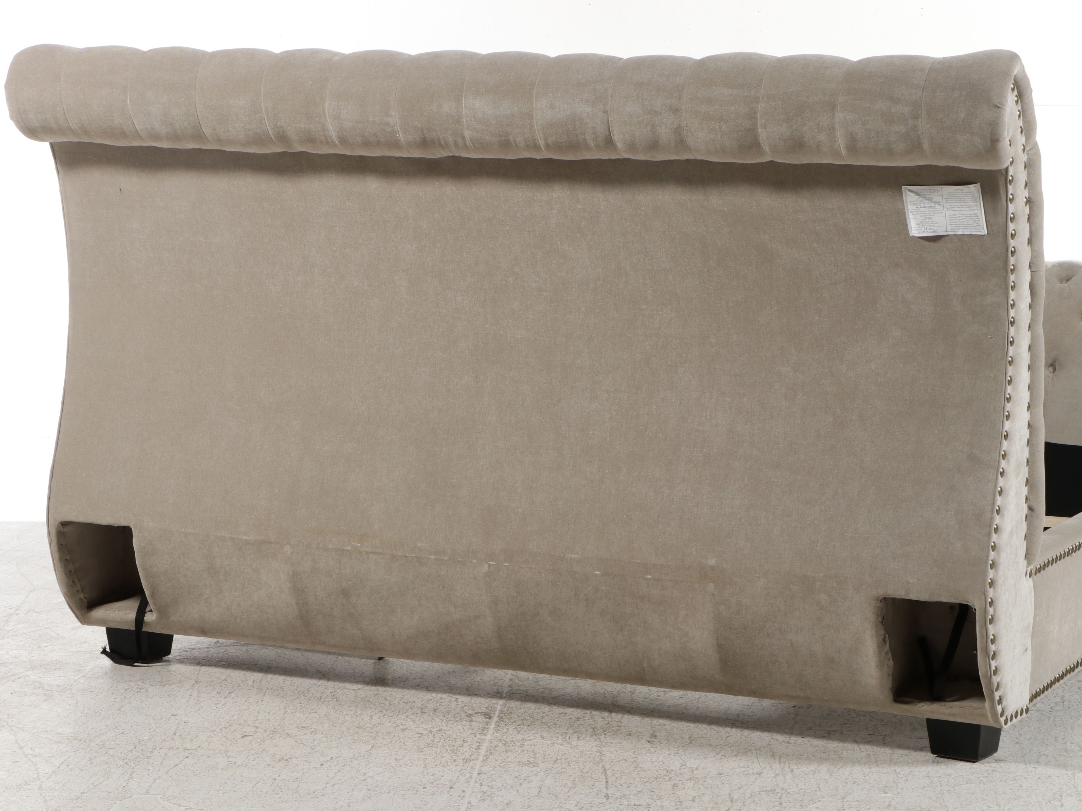 Contemporary Hollywood Regency Style Tufted Velvet King Sleigh Bed