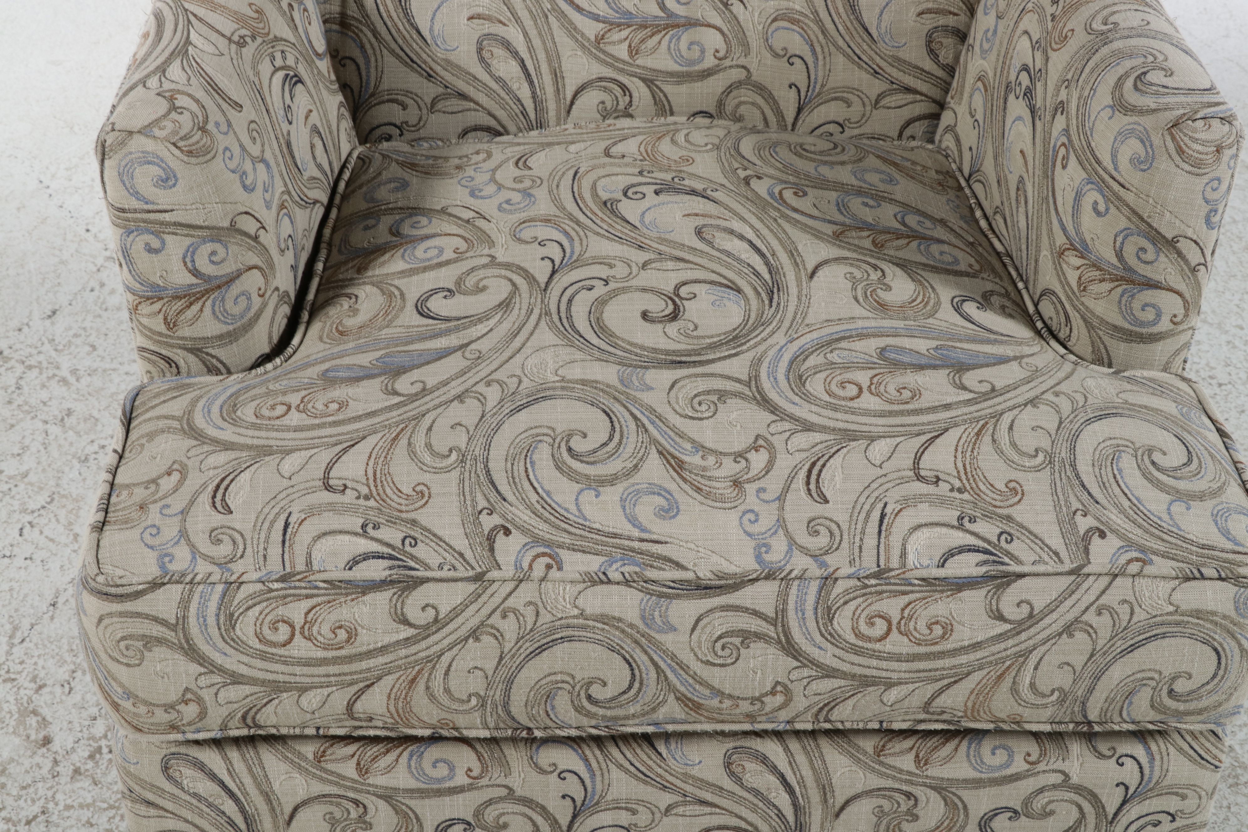 Fairfield Chair Co. Hollywood Regency Style Paisley Upholstered Armchair
