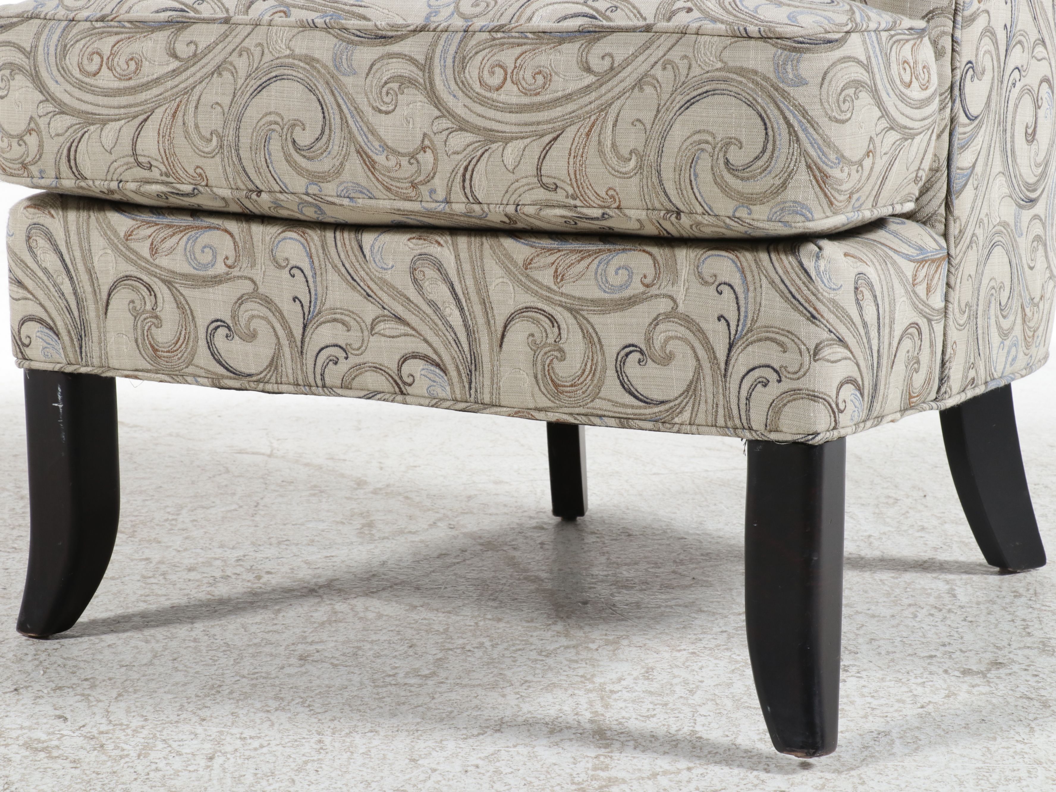 Fairfield Chair Co. Hollywood Regency Style Paisley Upholstered Armchair