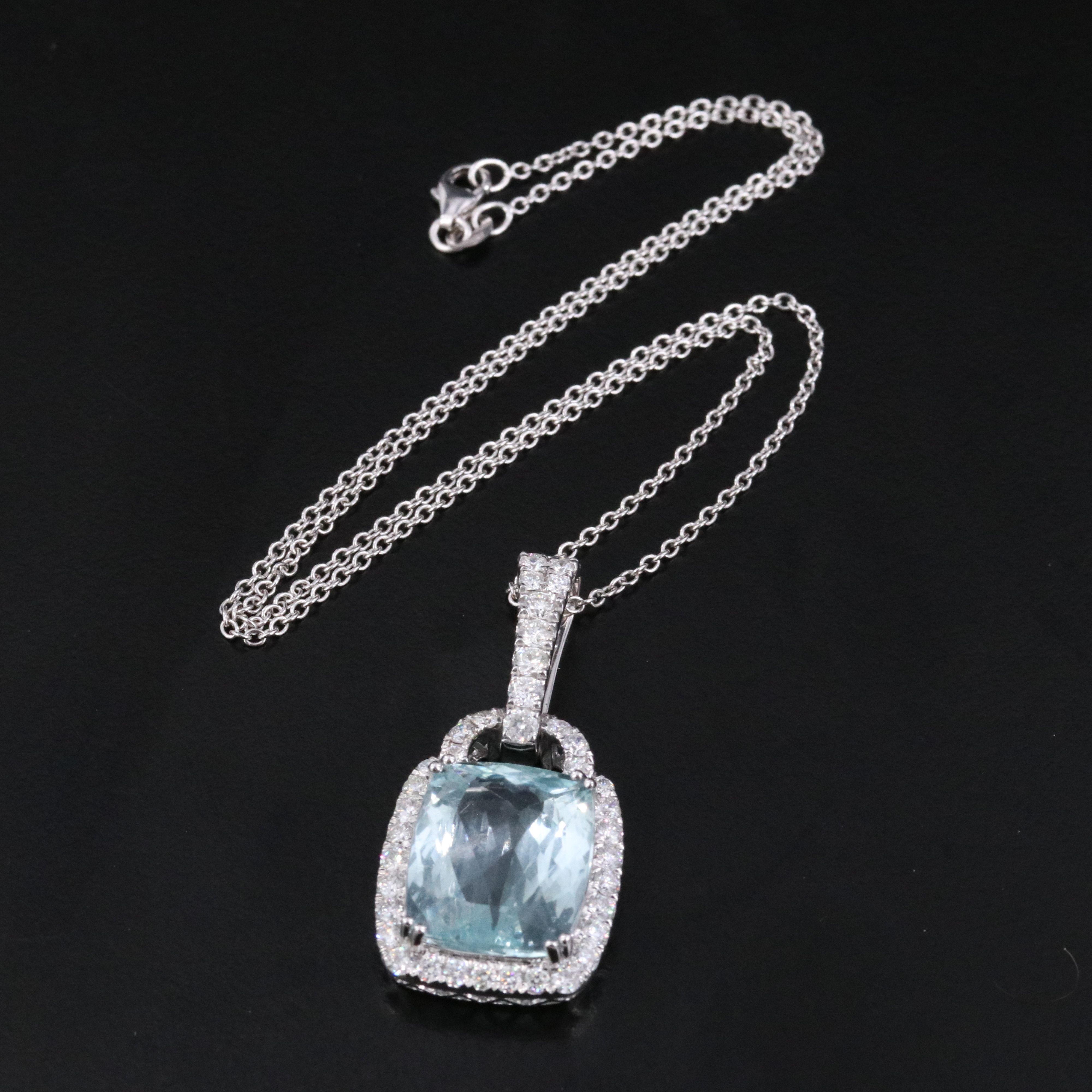 Michael Christoff 14K 10.46 CT Aquamarine and 1.53 CTW Diamond Pendant Necklace