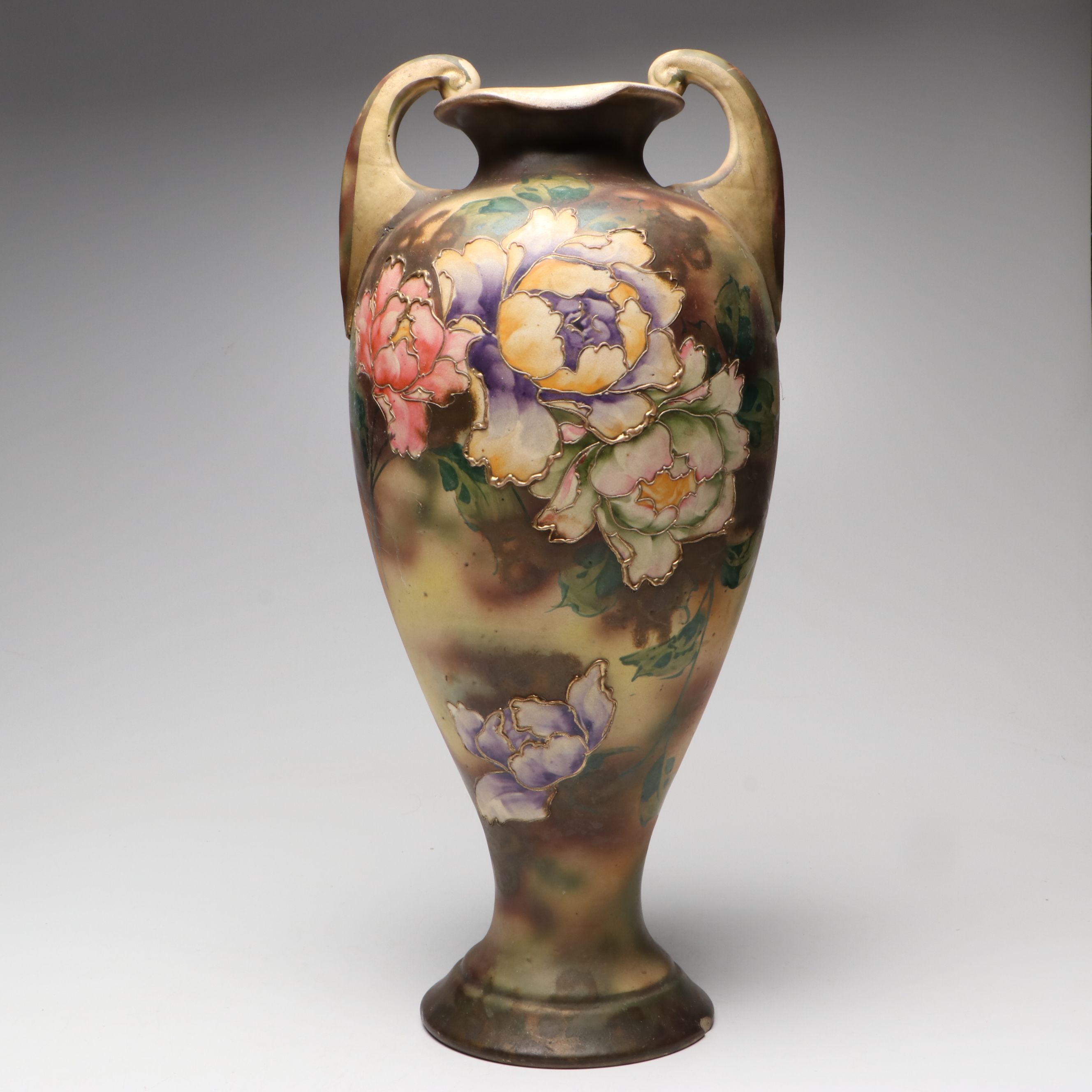 Hand-Painted Gilt Ceramic Amphora Vase