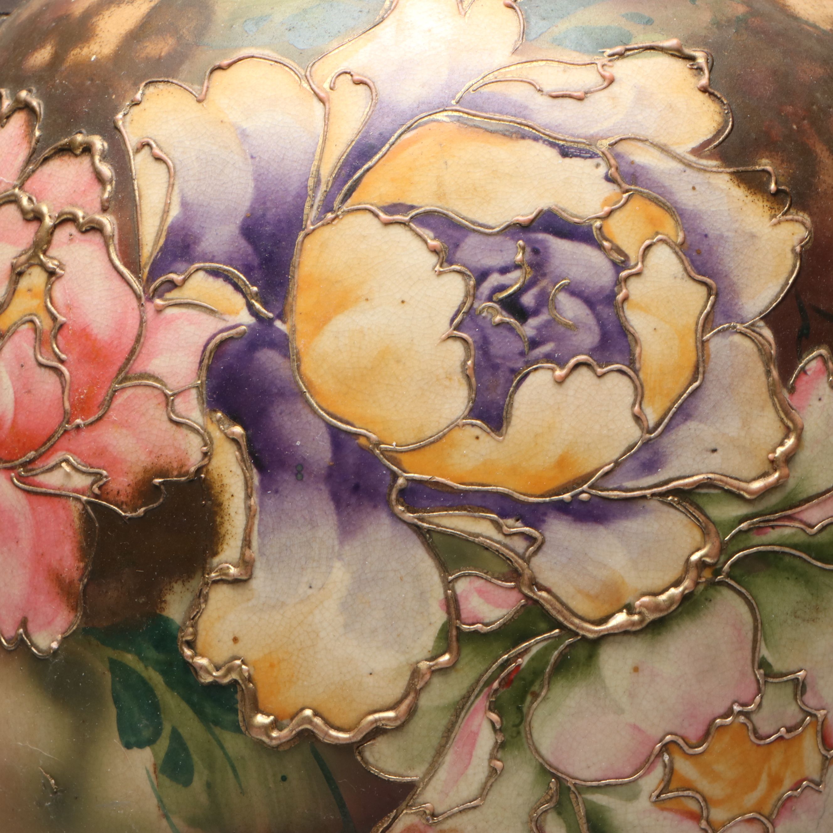 Hand-Painted Gilt Ceramic Amphora Vase