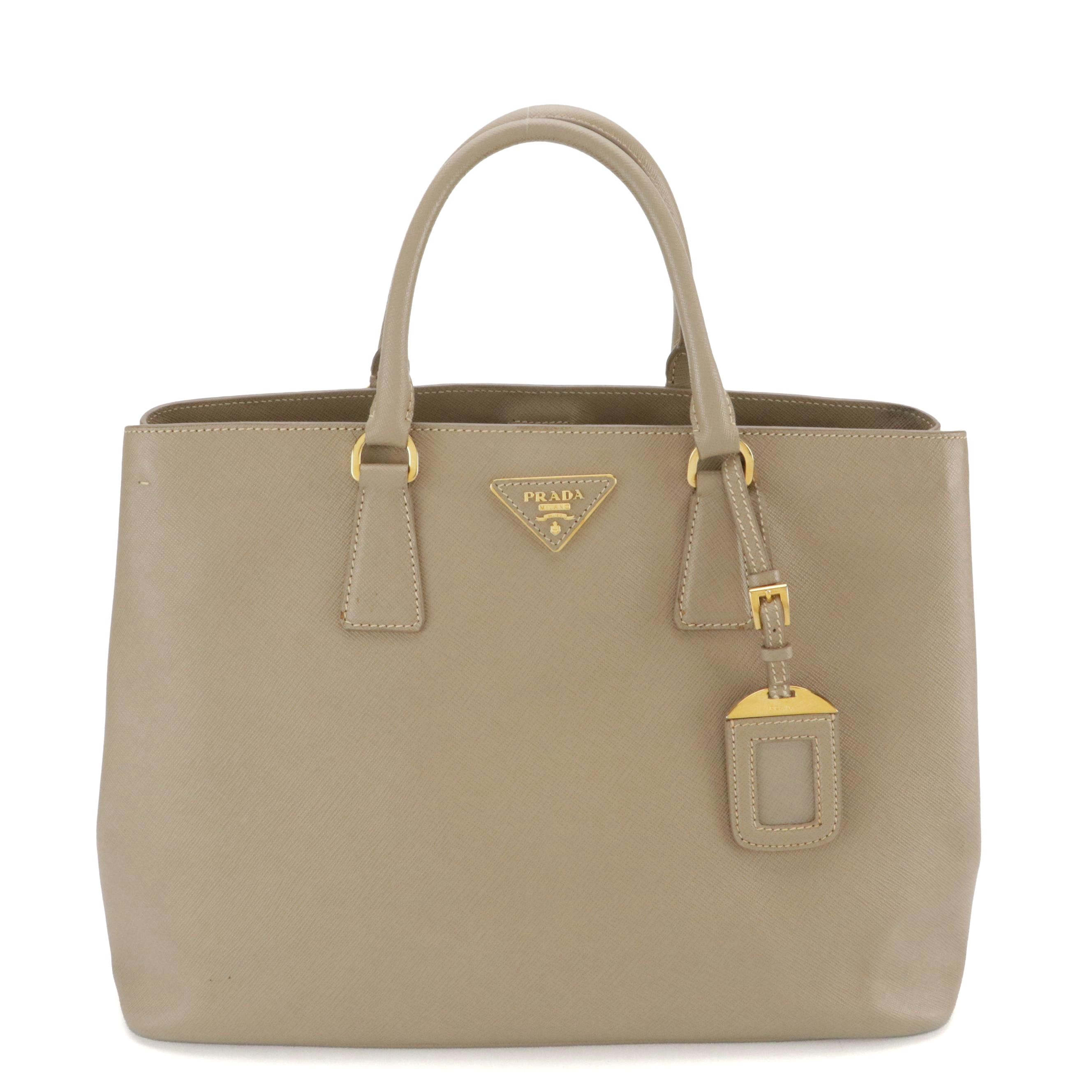 Prada Two-Way Shopping Tote Bag in Taupe Saffiano Leather