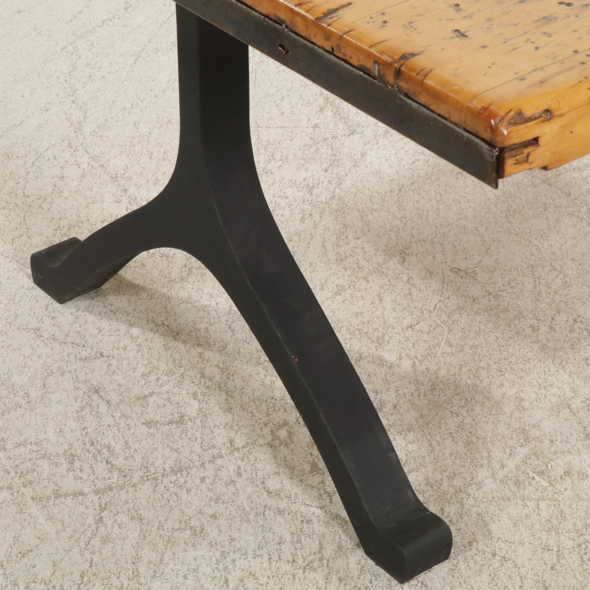 Dining Table with Industrial Hardwood Work Table Top and Four Metal Chairs