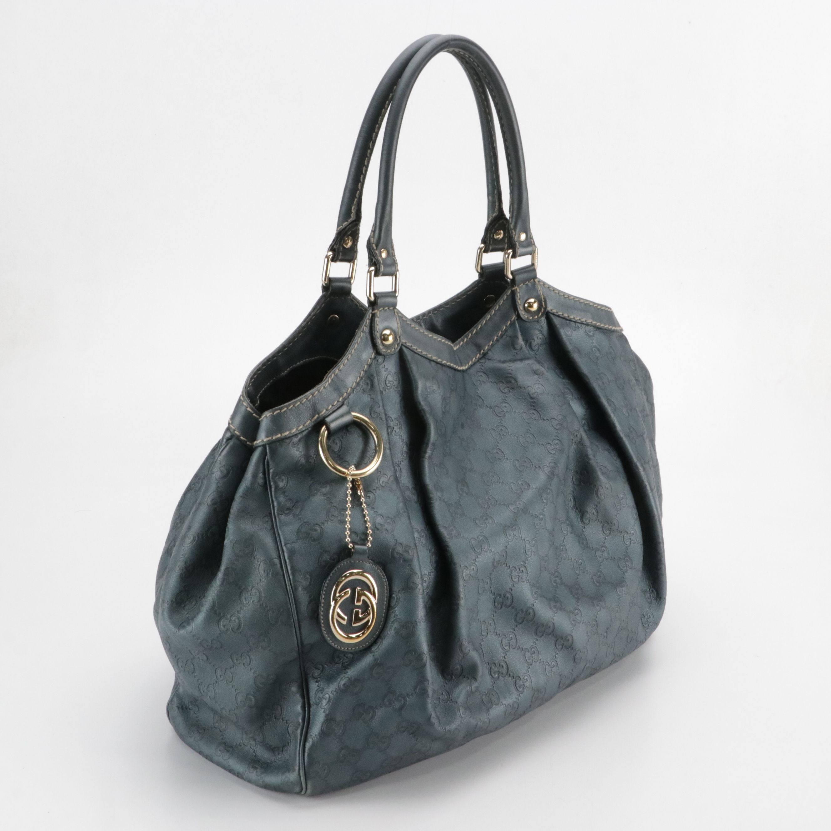 Gucci Large Sukey Hobo Shoulder Bag in Metallic Blue Guccissima Leather