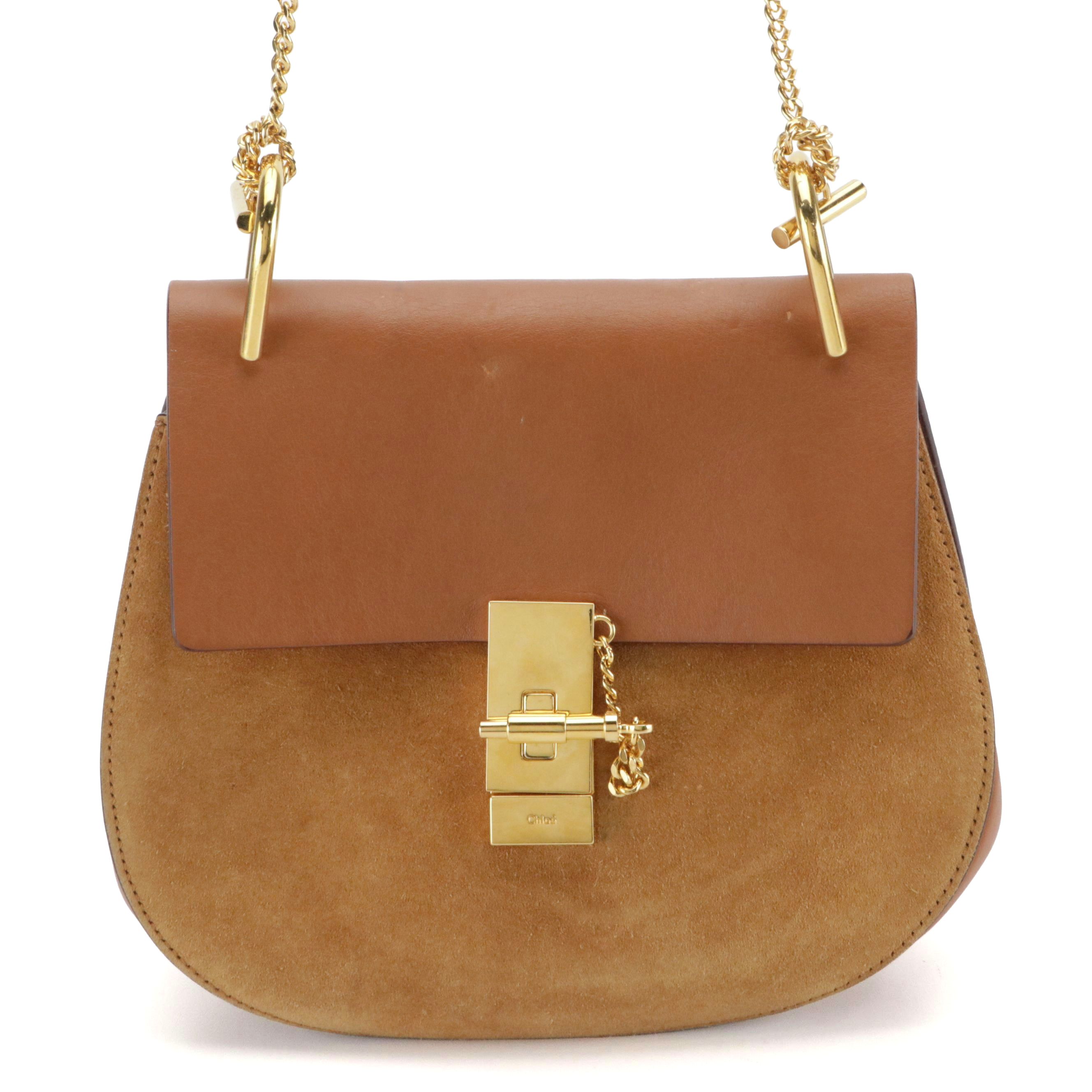 Chloé Drew Crossbody Bag in Brown Calfskin Leather and Suede