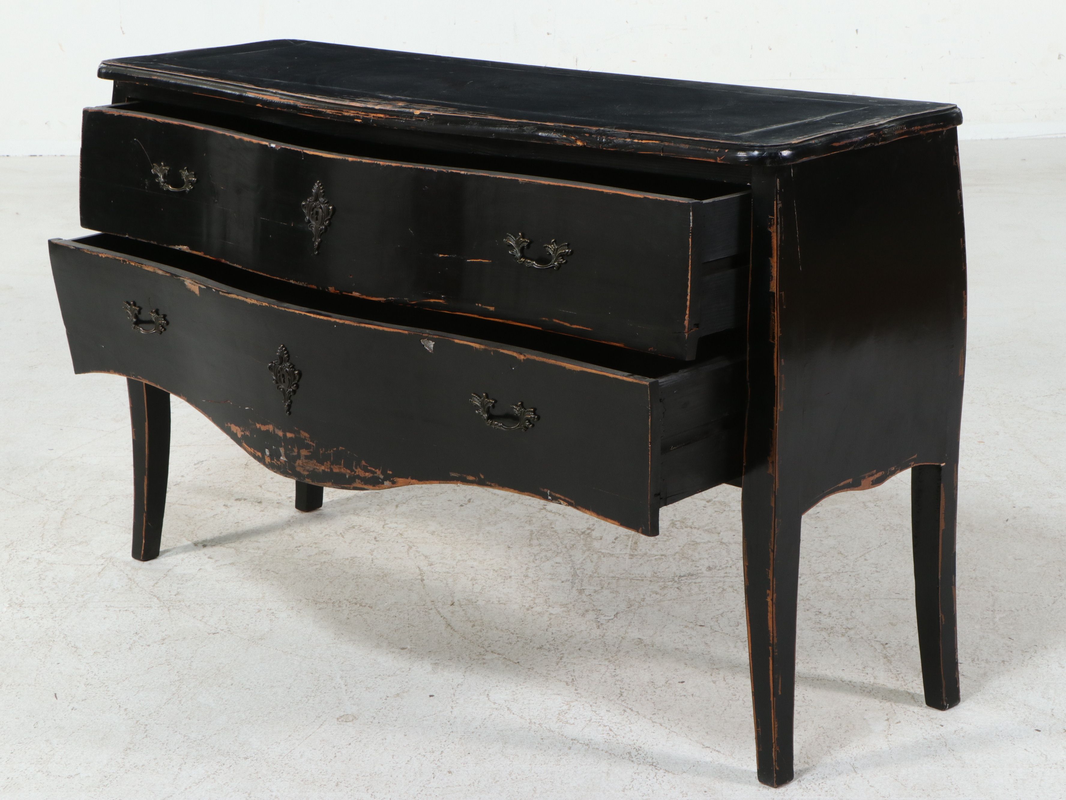 French Provincial Style Black Painted Bombé Commode, Mid to Late 20th Century