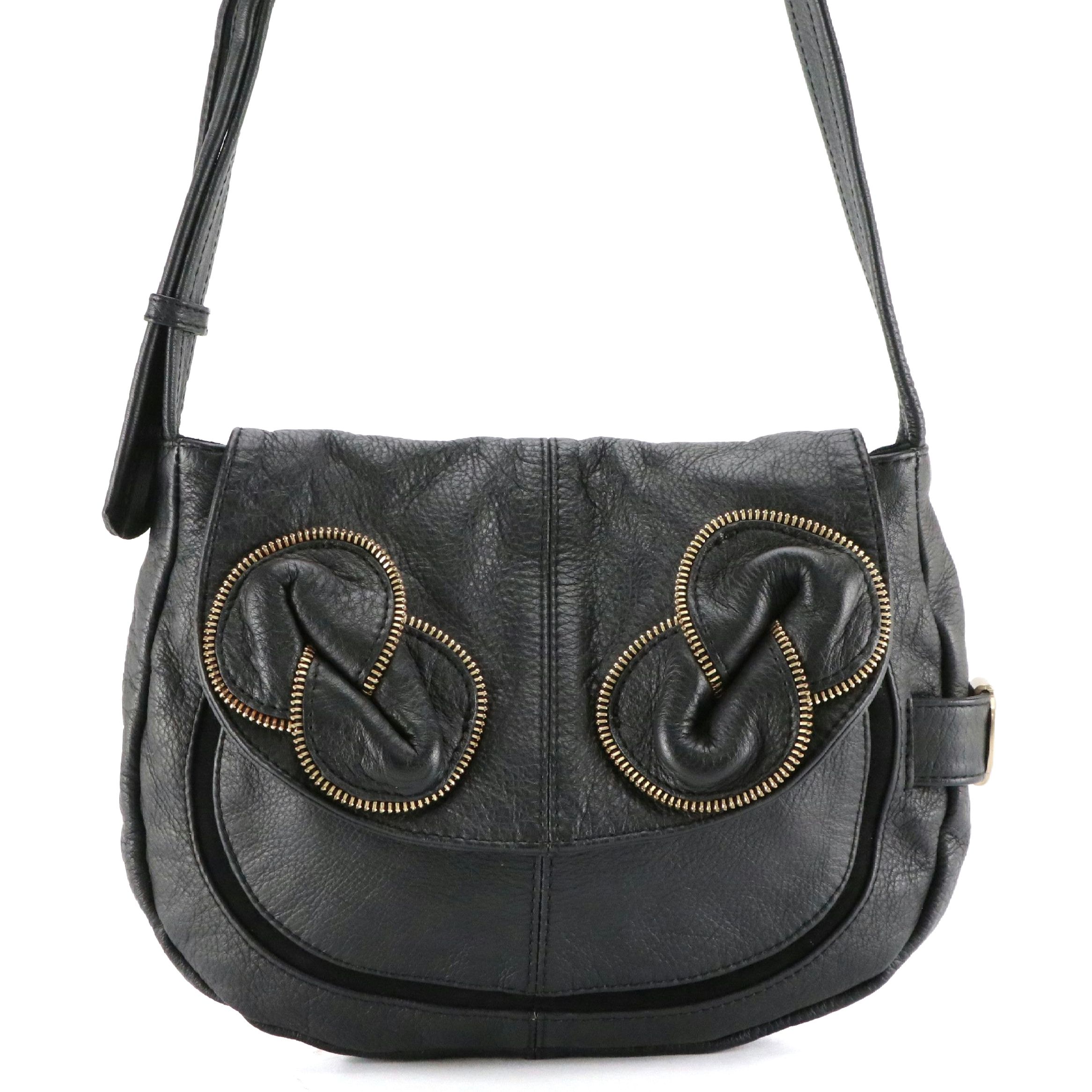 See by Chloé Ribbon Zip Crossbody Bag in Black Grained Calfskin Leather