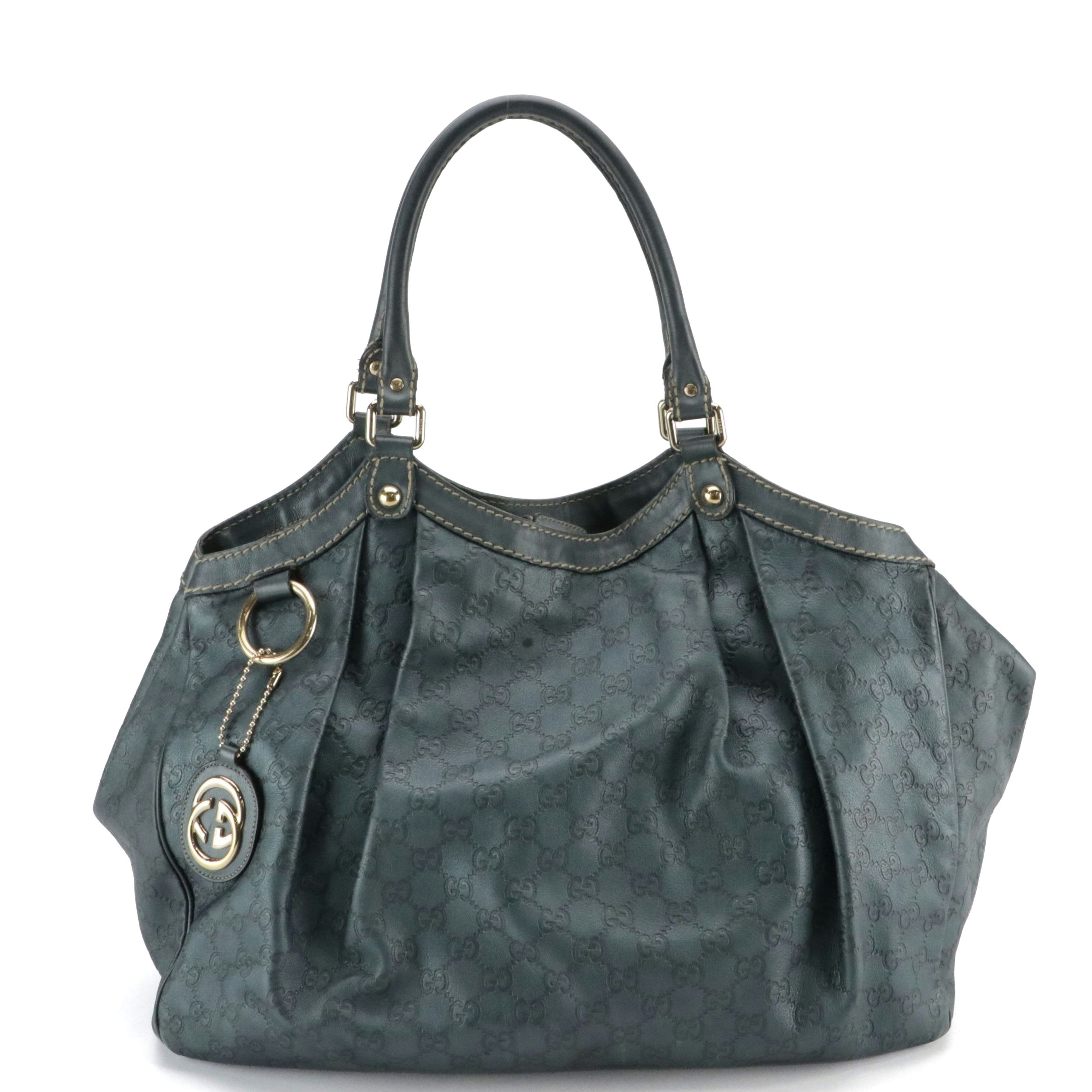 Gucci Large Sukey Hobo Shoulder Bag in Metallic Blue Guccissima Leather