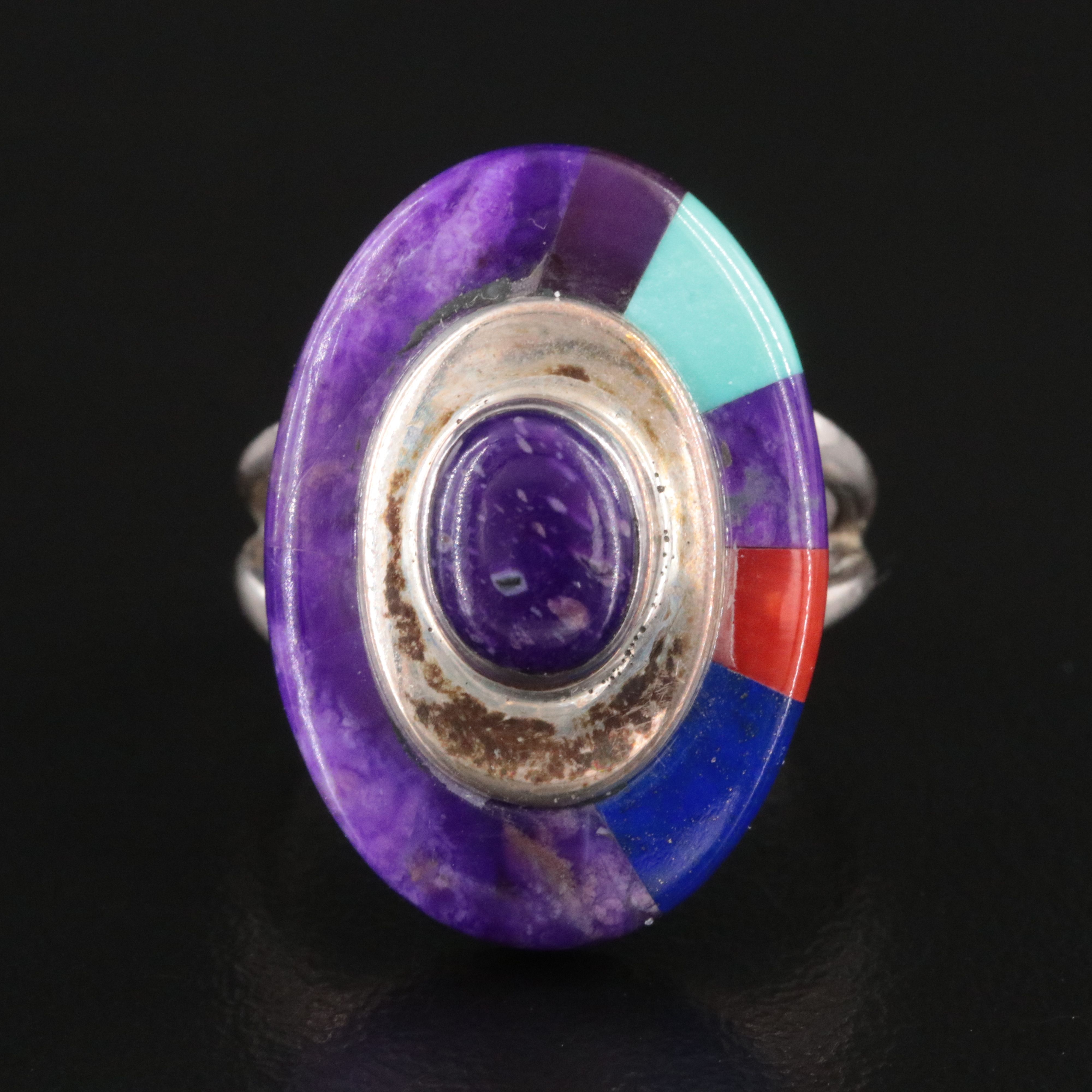Michael R. Rogers Paiute Sterling Sugilite and Gemstone Inlay Ring
