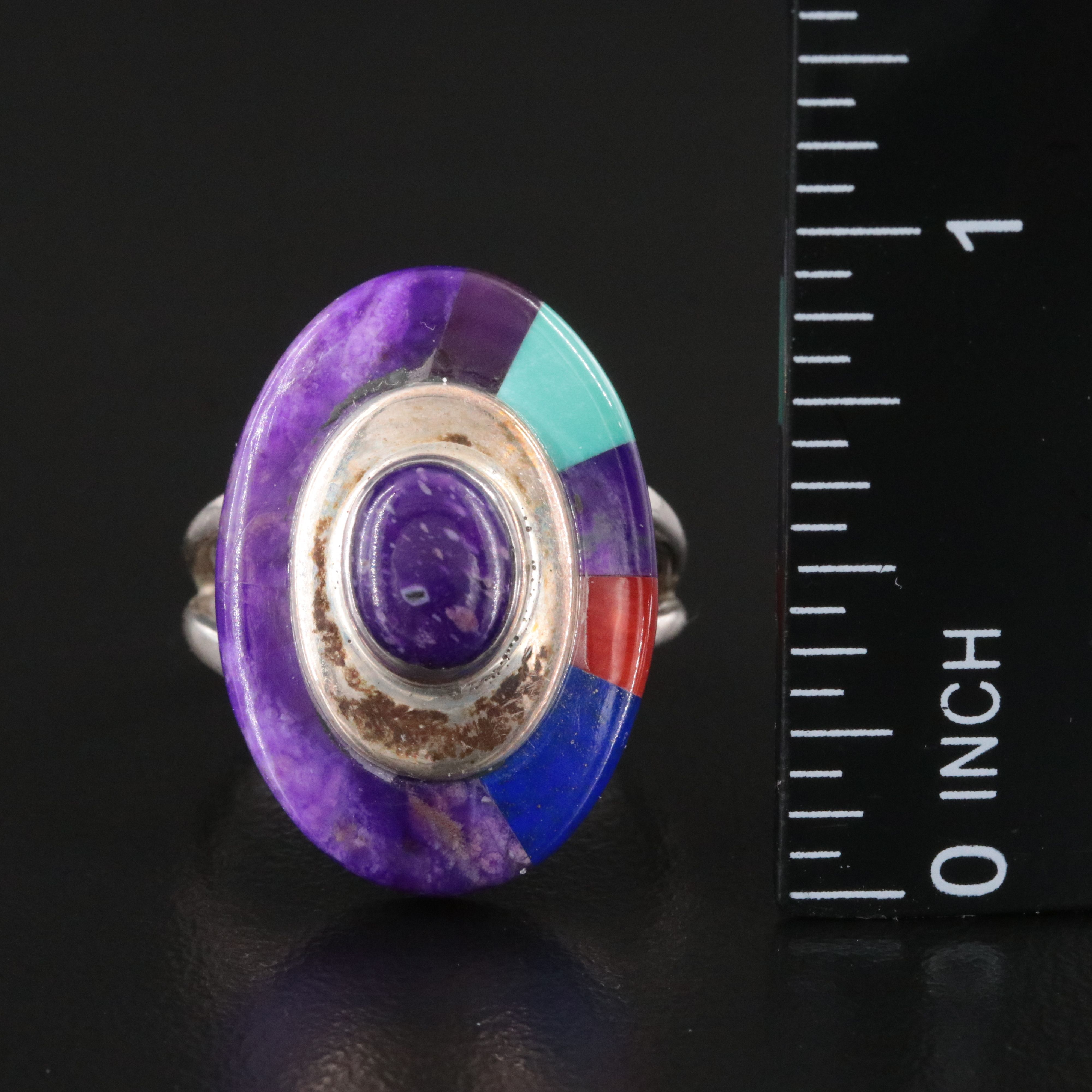 Michael R. Rogers Paiute Sterling Sugilite and Gemstone Inlay Ring