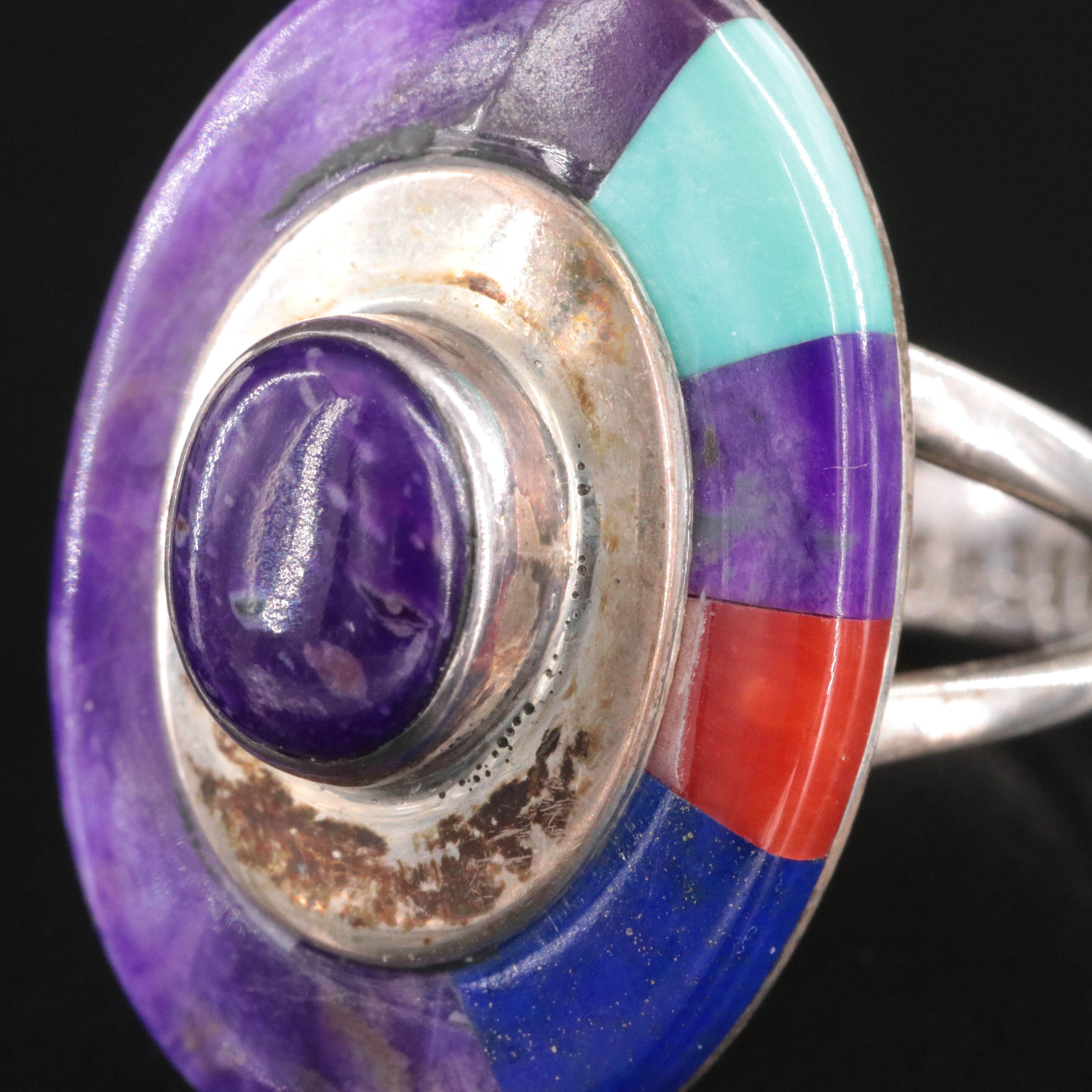 Michael R. Rogers Paiute Sterling Sugilite and Gemstone Inlay Ring