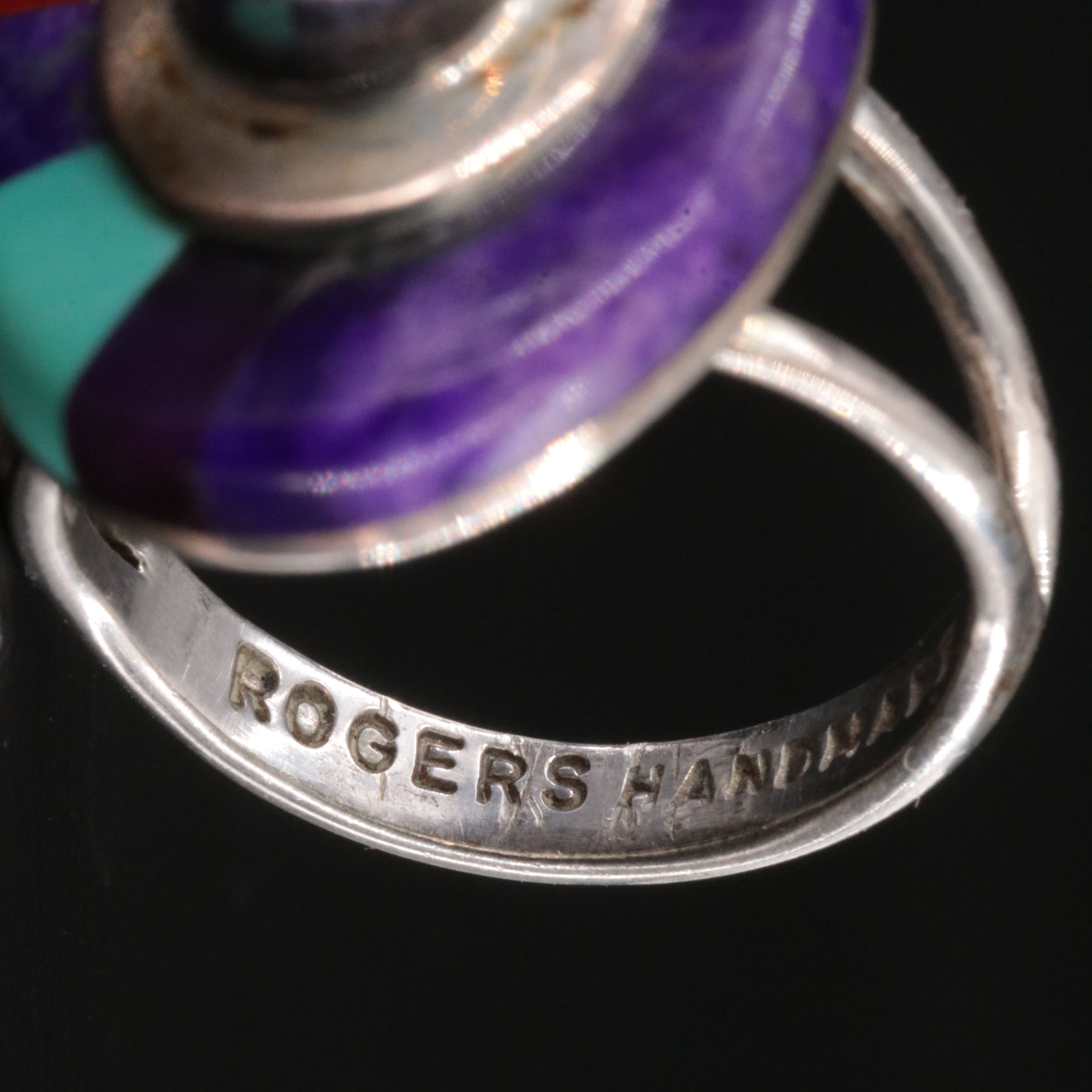Michael R. Rogers Paiute Sterling Sugilite and Gemstone Inlay Ring
