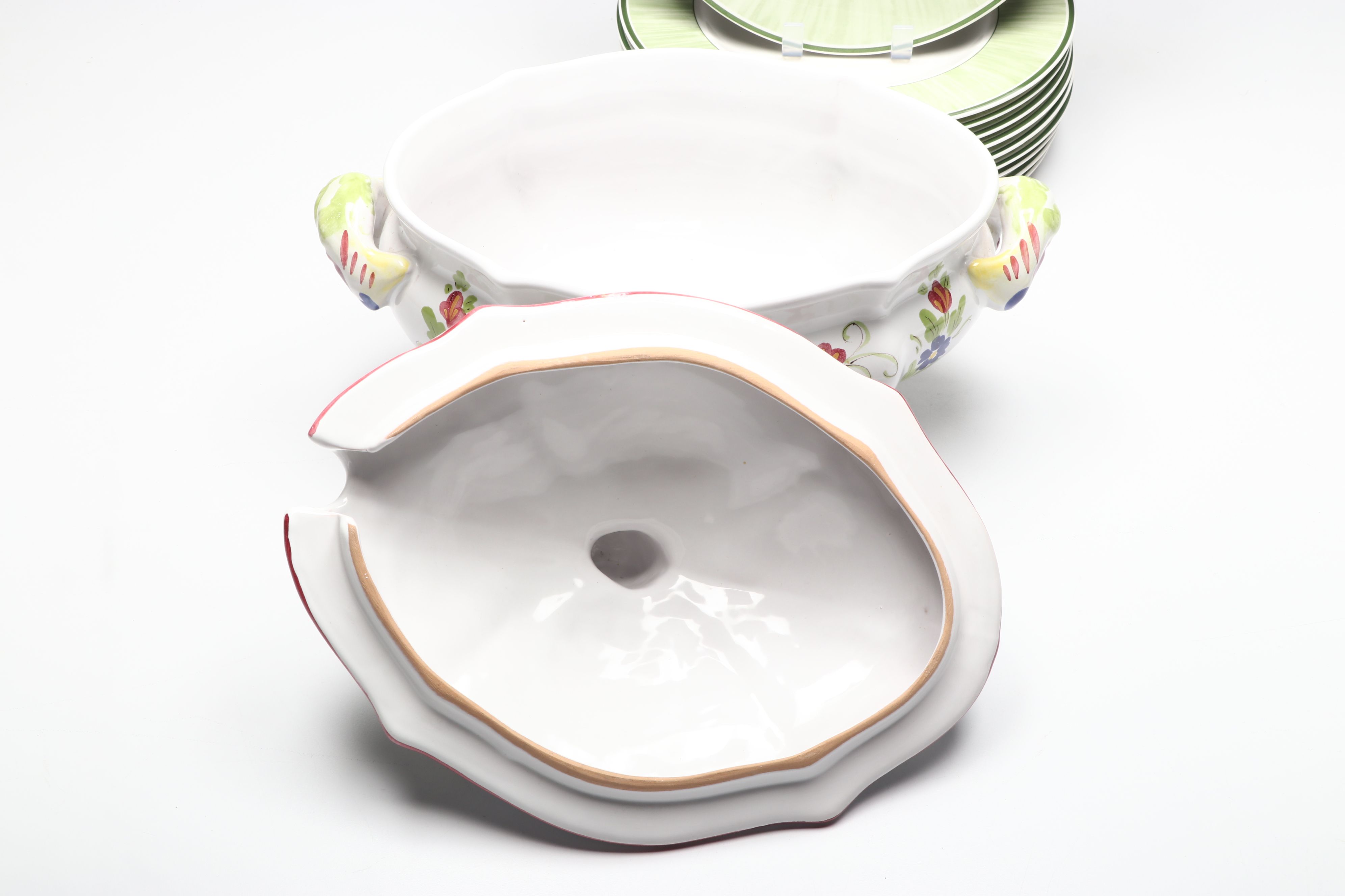 Cantagalli Faience Tureen and Platter with Villeroy & Boch "Flora" Plates