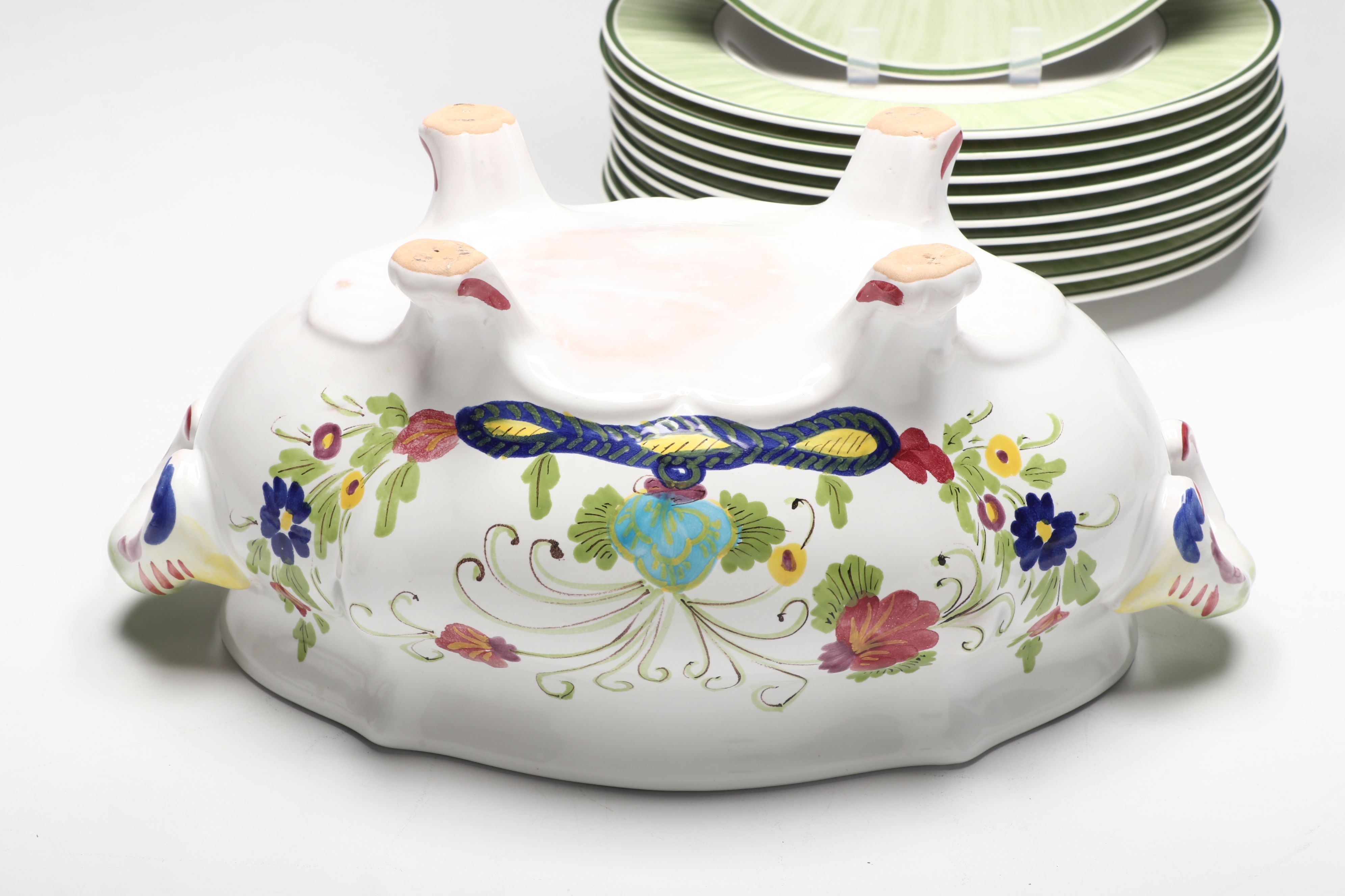 Cantagalli Faience Tureen and Platter with Villeroy & Boch "Flora" Plates