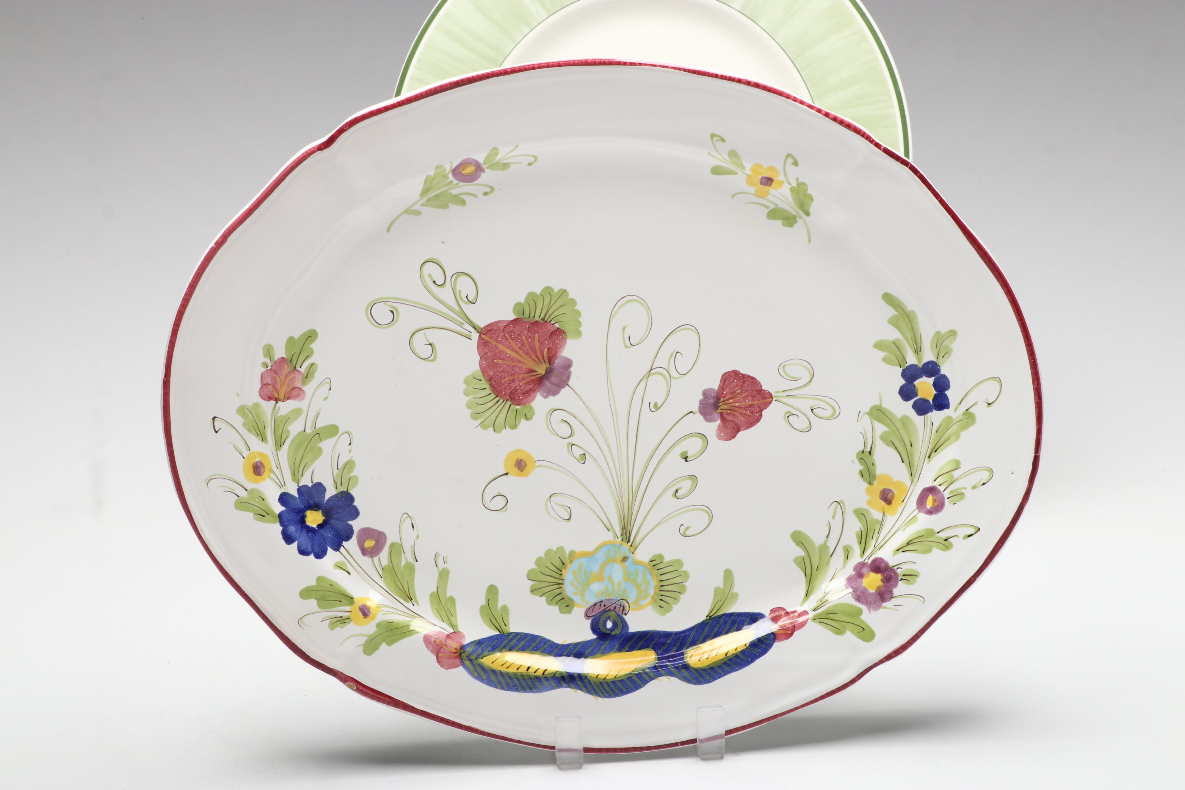 Cantagalli Faience Tureen and Platter with Villeroy & Boch "Flora" Plates