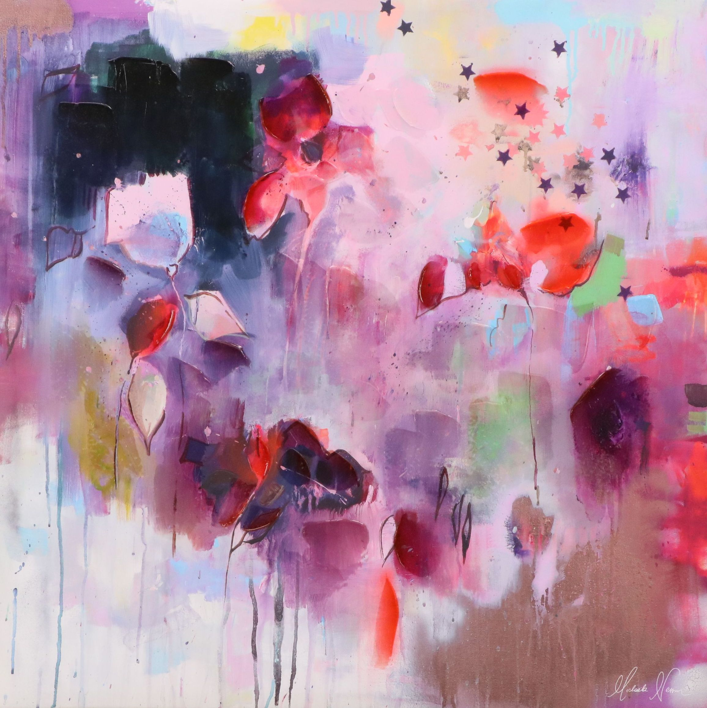 After Michaela Nessim Embellished Gicleé on Canvas "Take Back the Stars"