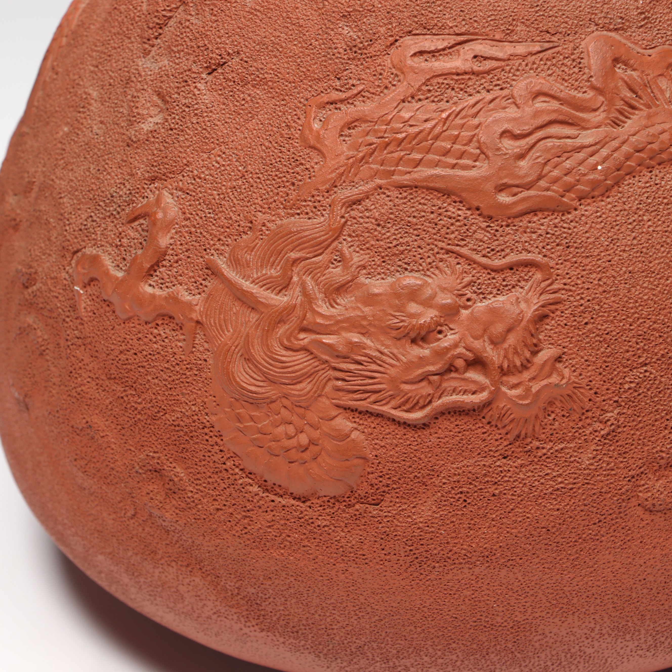 Japanese Tokoname Red Clay Style Three-Toed Dragon Pottery Vessel