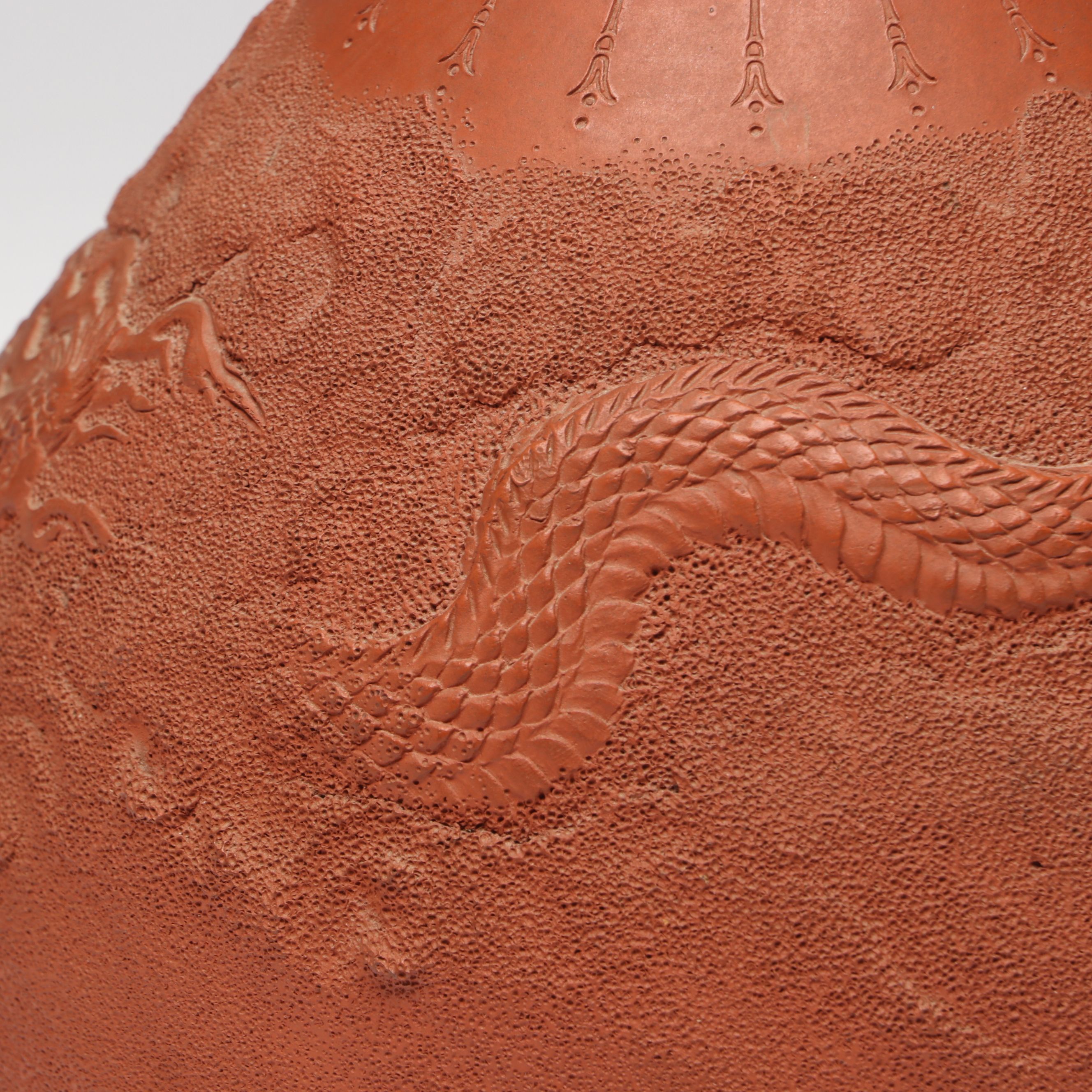 Japanese Tokoname Red Clay Style Three-Toed Dragon Pottery Vessel