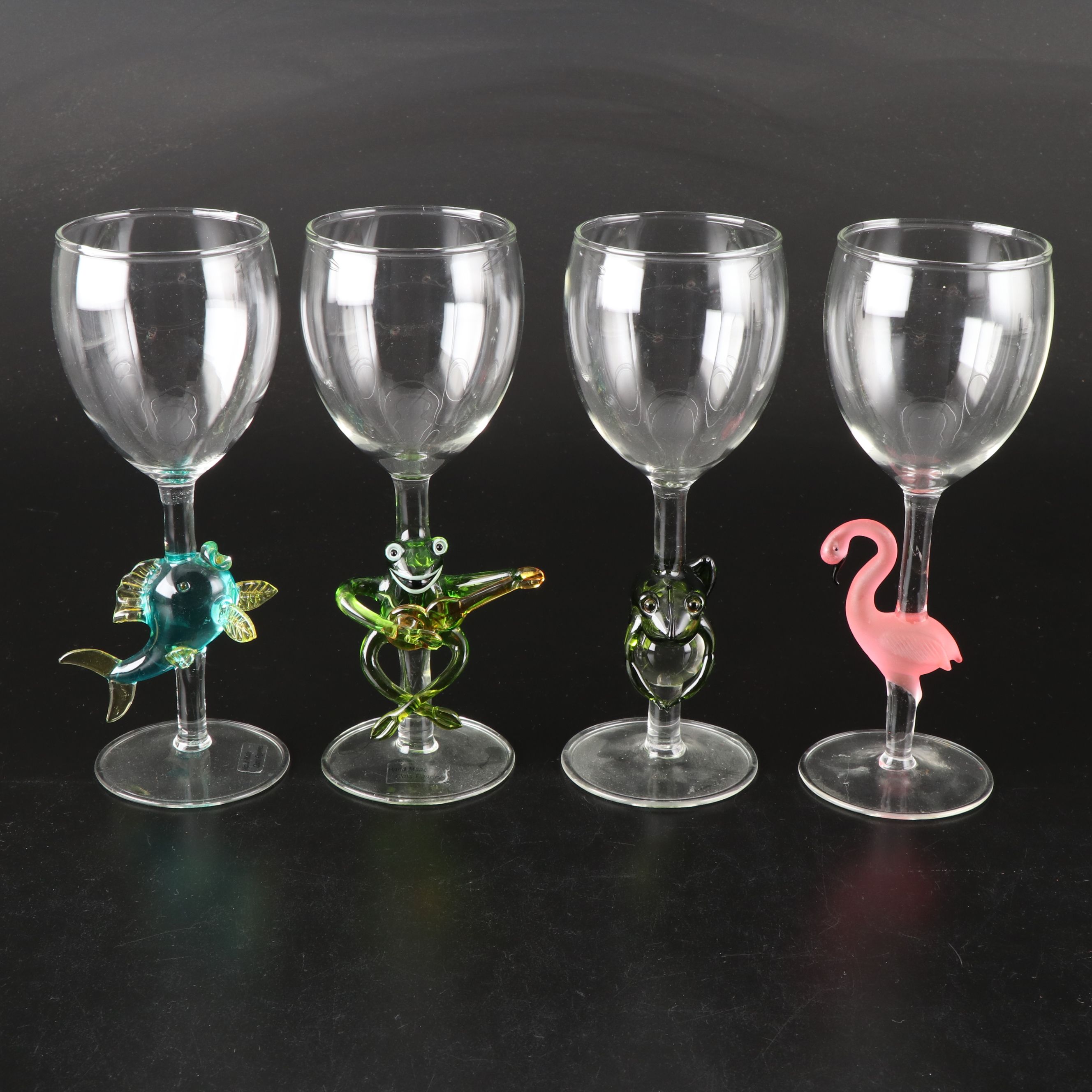Flamingo, Fish and Other Art Glass Accented Stemware