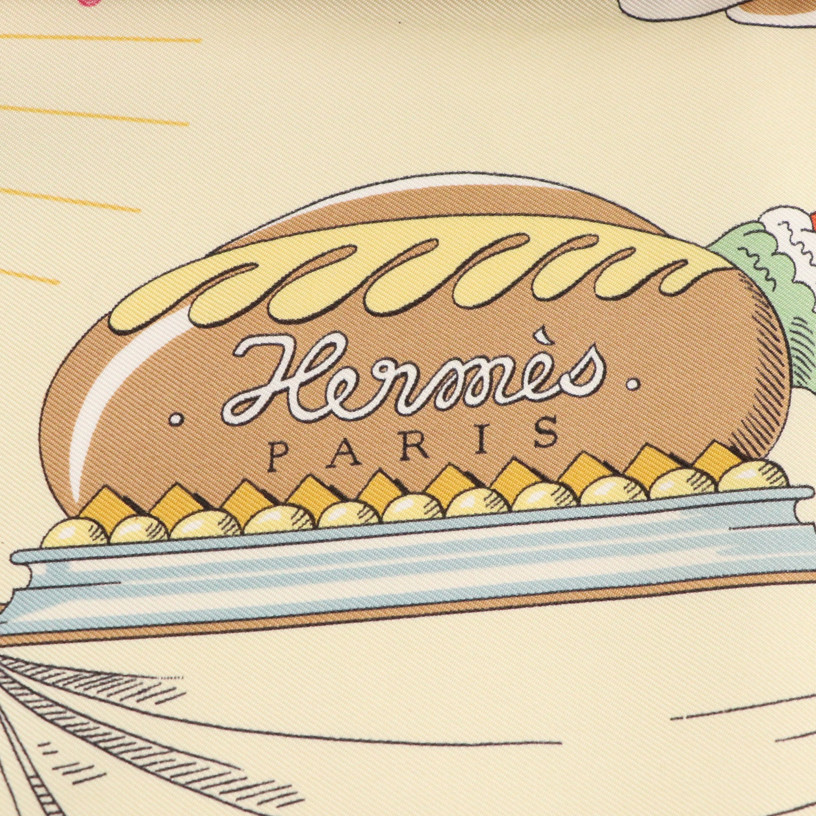 Hermès "A la Gloire de la Cuisine Française" Scarf 90 in Silk Twill with Box