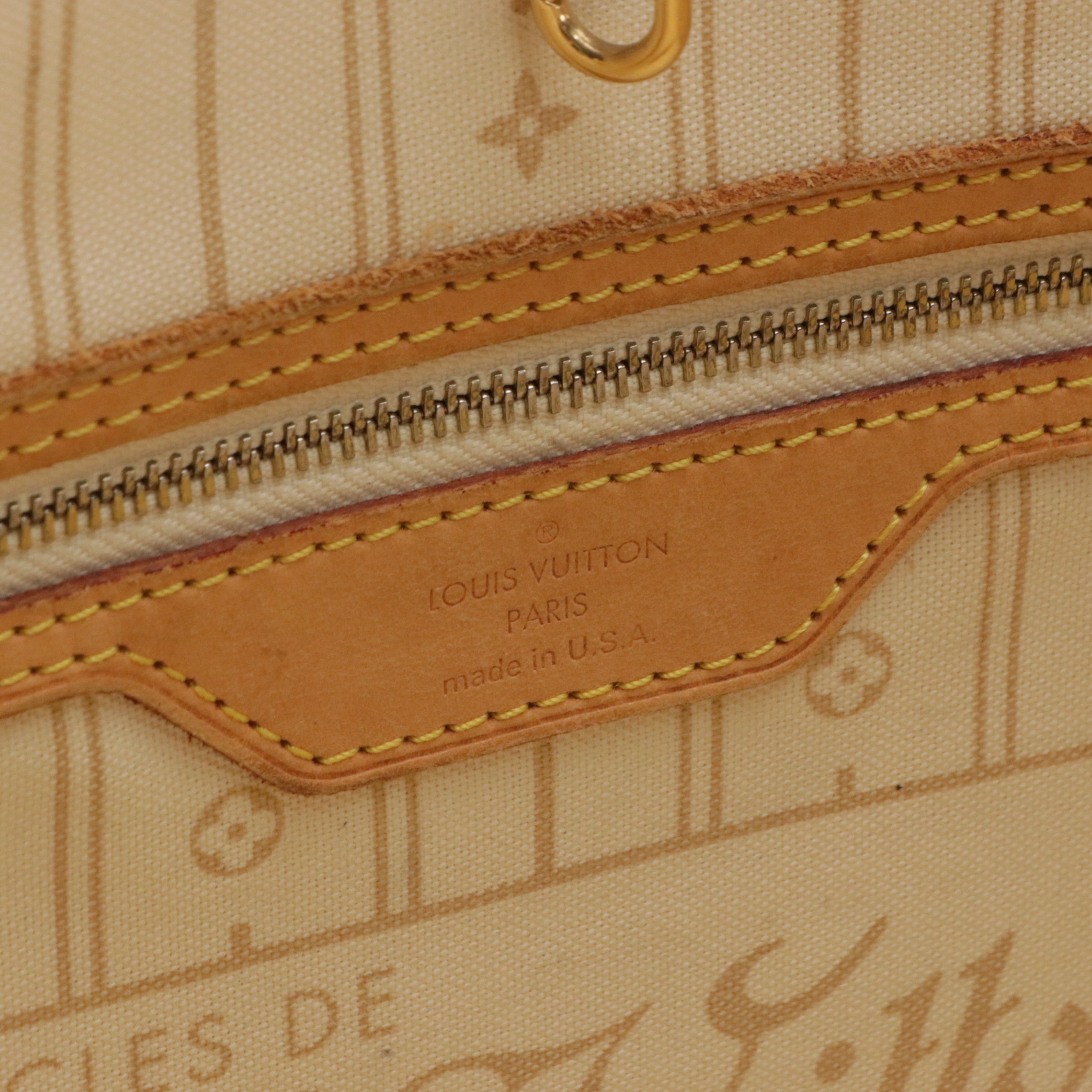 Louis Vuitton Neverfull MM Tote Bag in Damier Azur Canvas and Leather