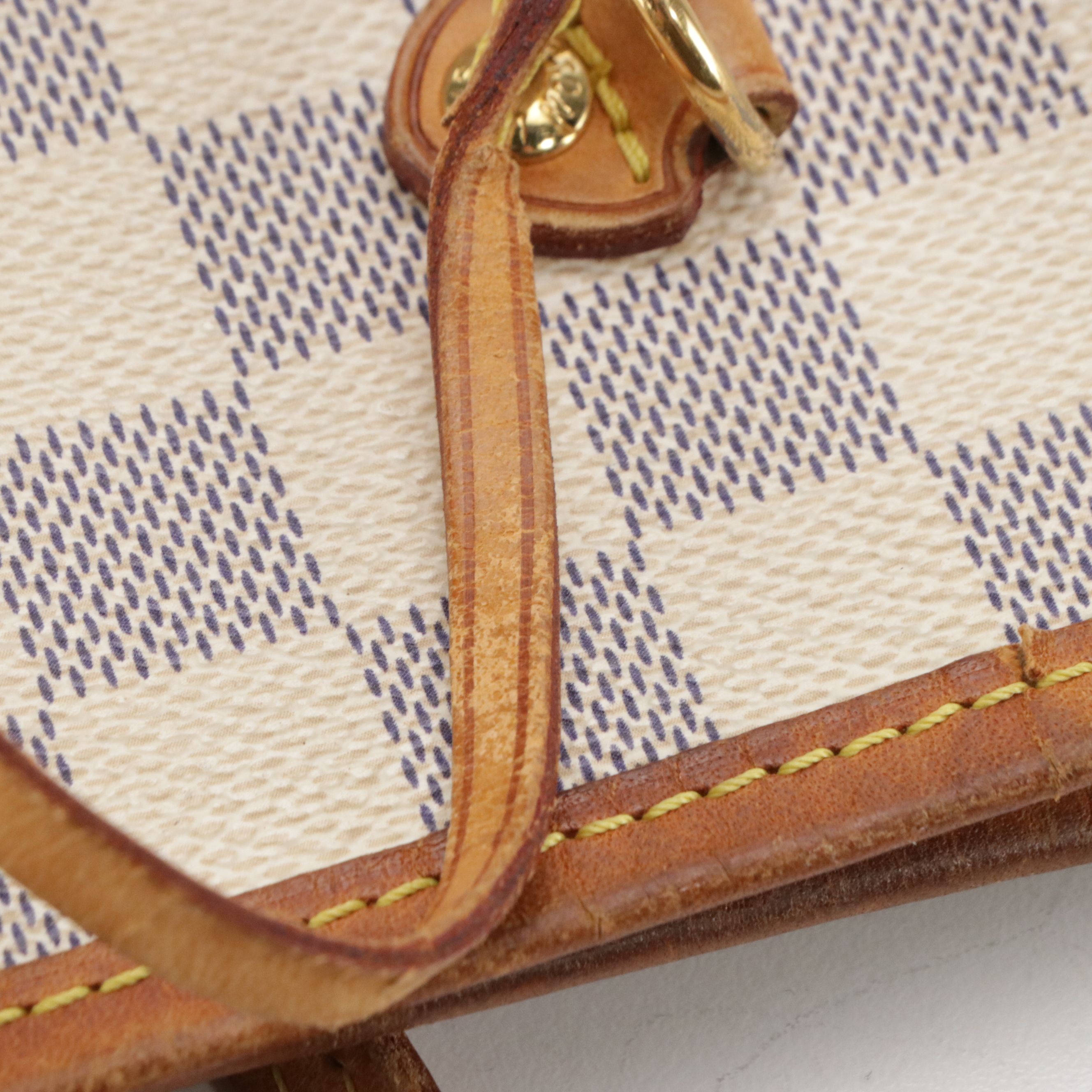 Louis Vuitton Neverfull MM Tote Bag in Damier Azur Canvas and Leather