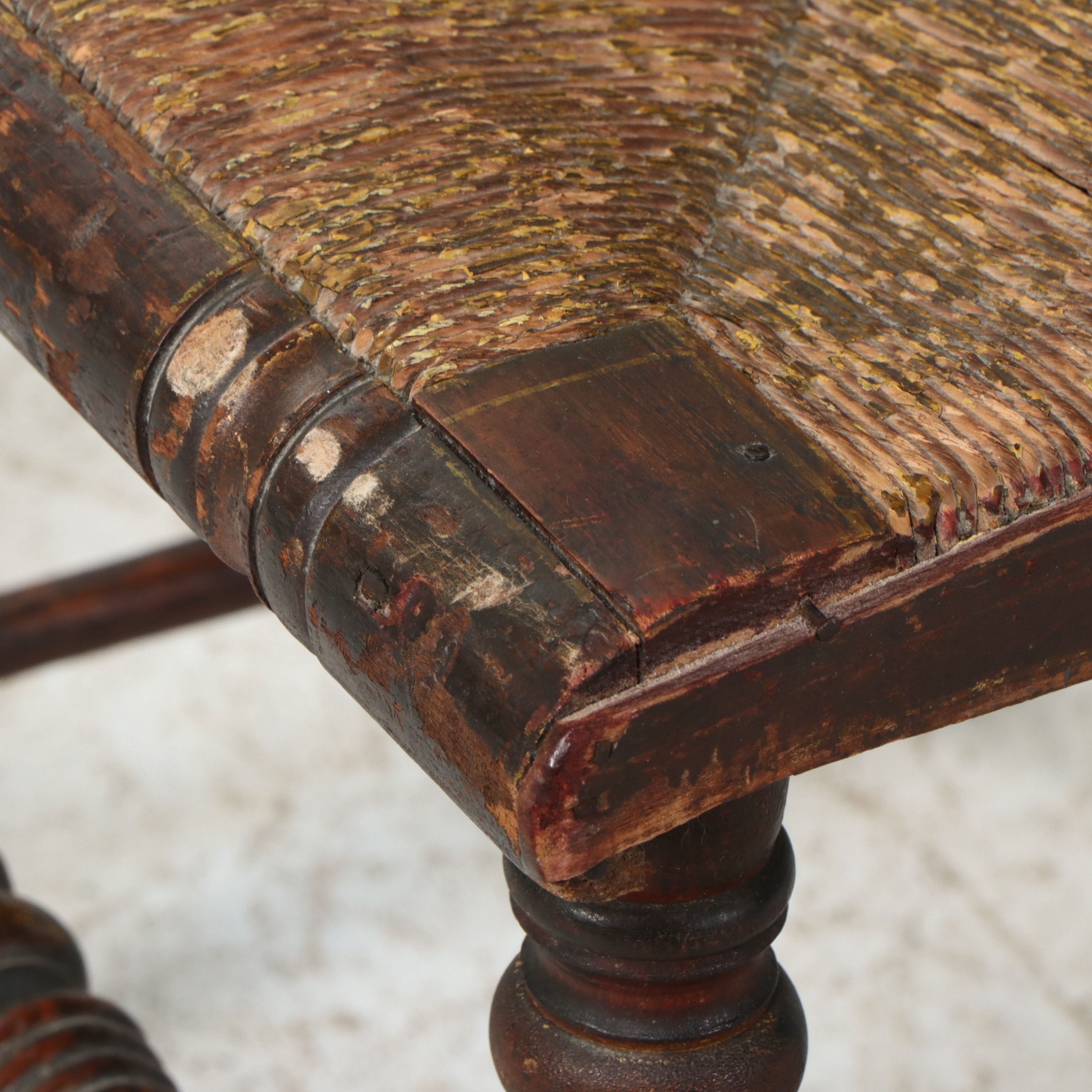 Hitchcock Style Stencil-Decorated Side Chair with Rush Seat, 19th Century