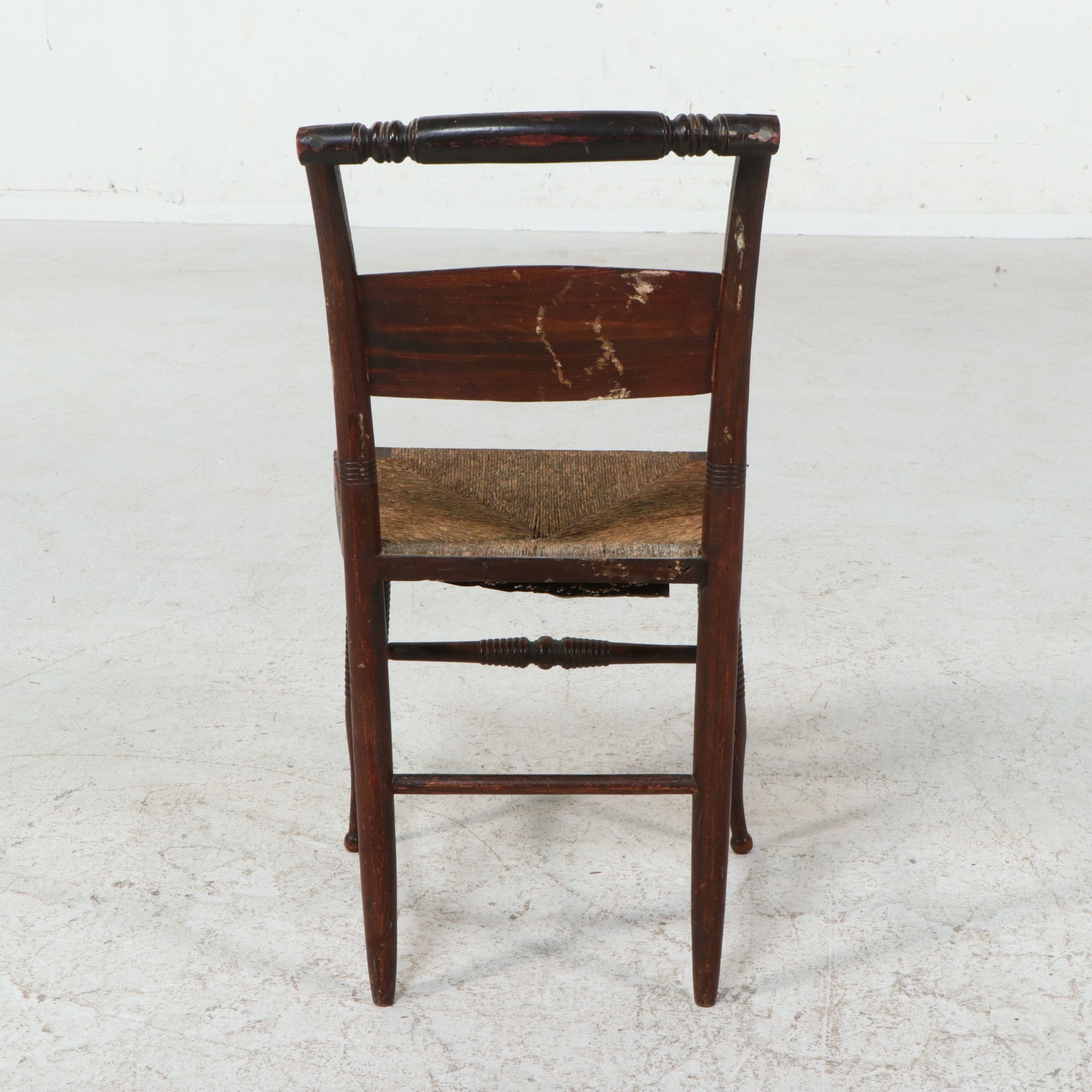 Hitchcock Style Stencil-Decorated Side Chair with Rush Seat, 19th Century
