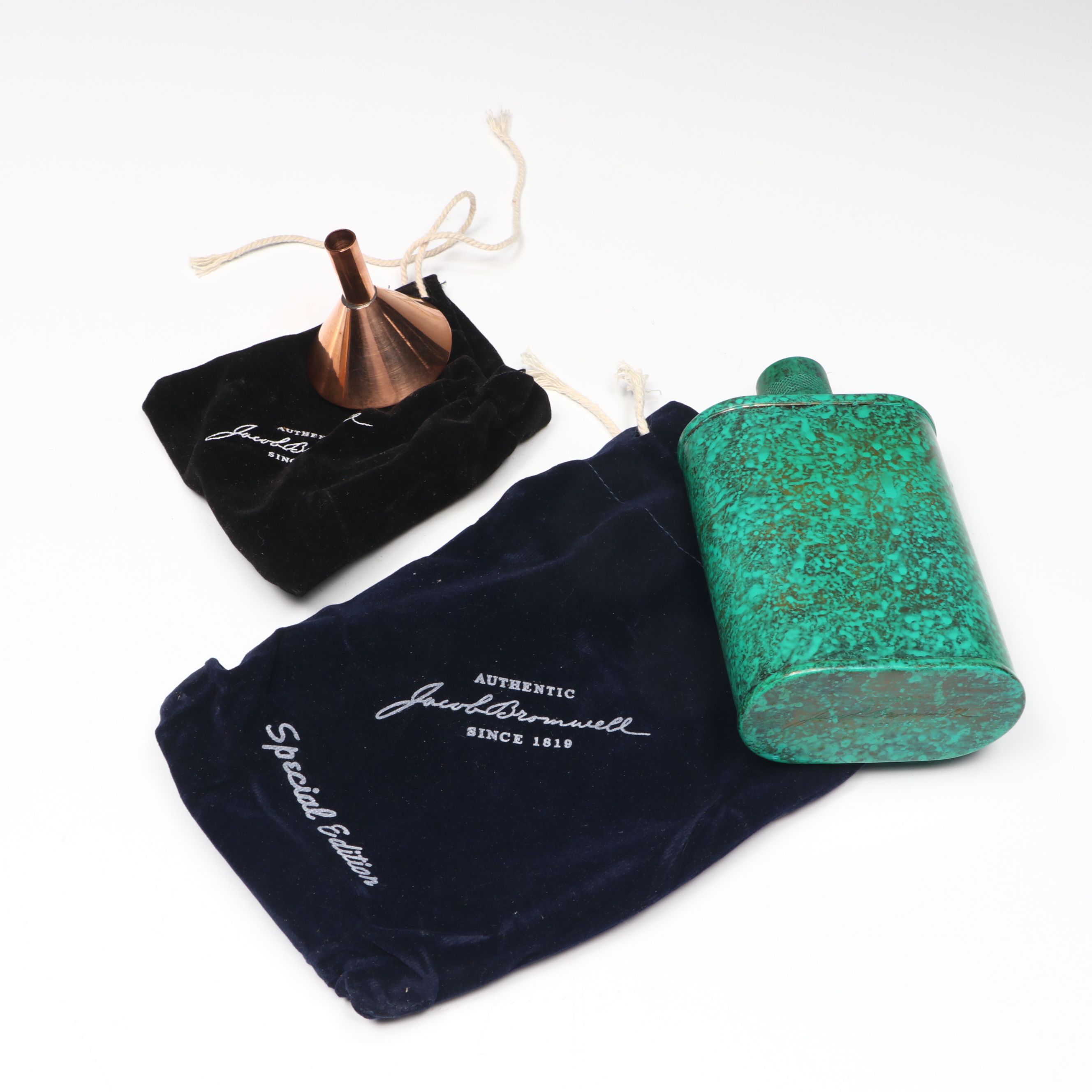 Jacob Bromwell "Liberty" Oxidized Copper Flask with Copper Funnel