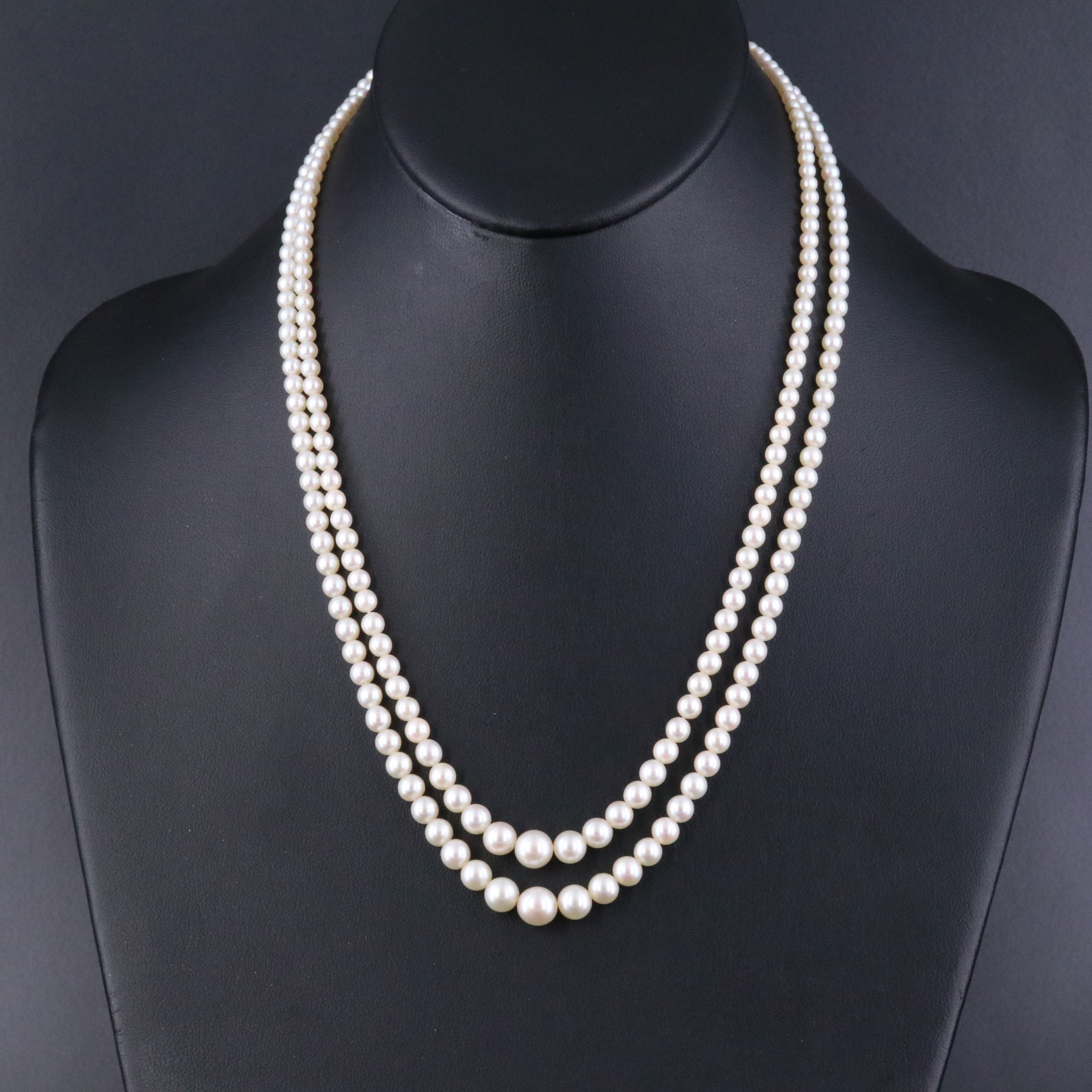 10K Graduated Pearl Double Strand Necklace