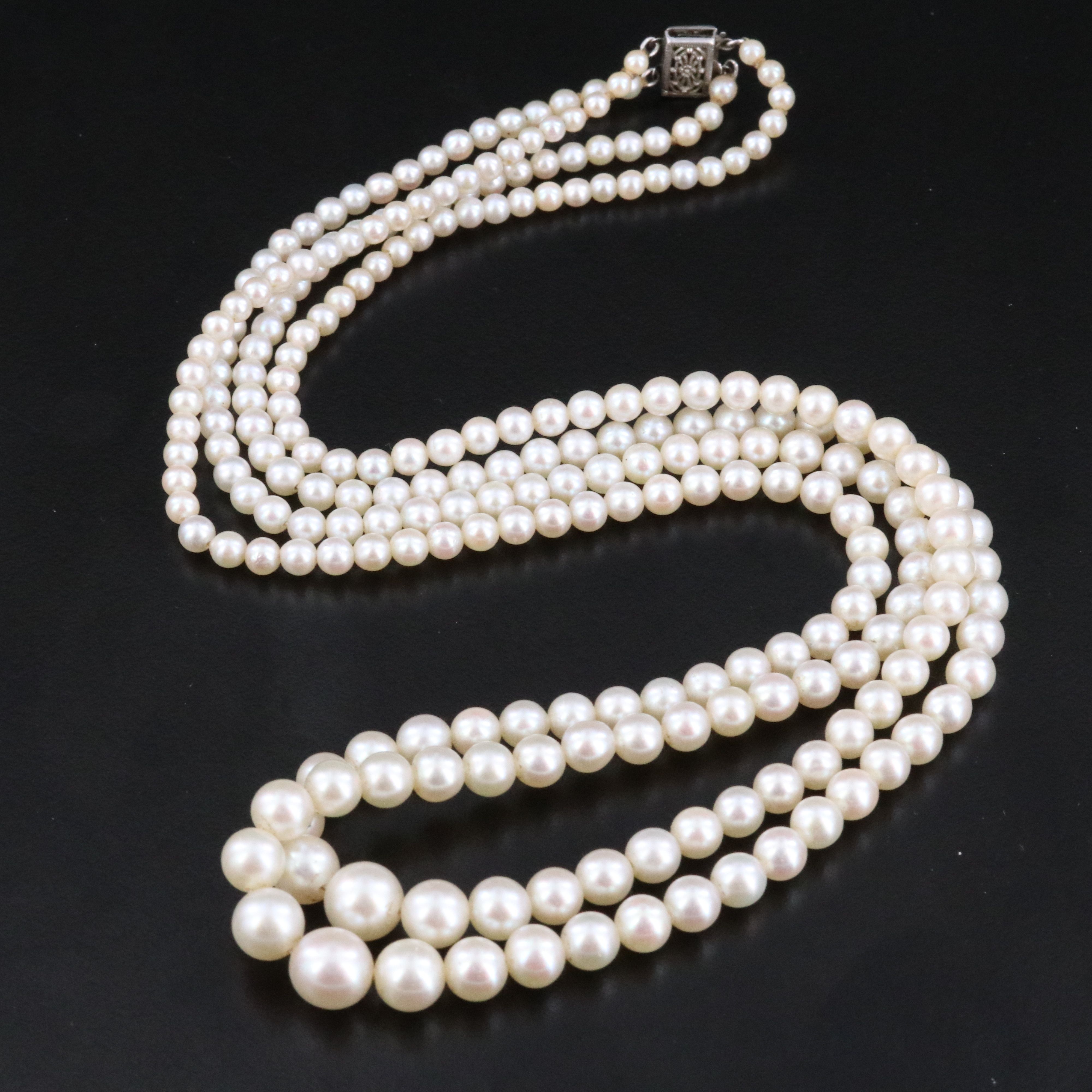 10K Graduated Pearl Double Strand Necklace
